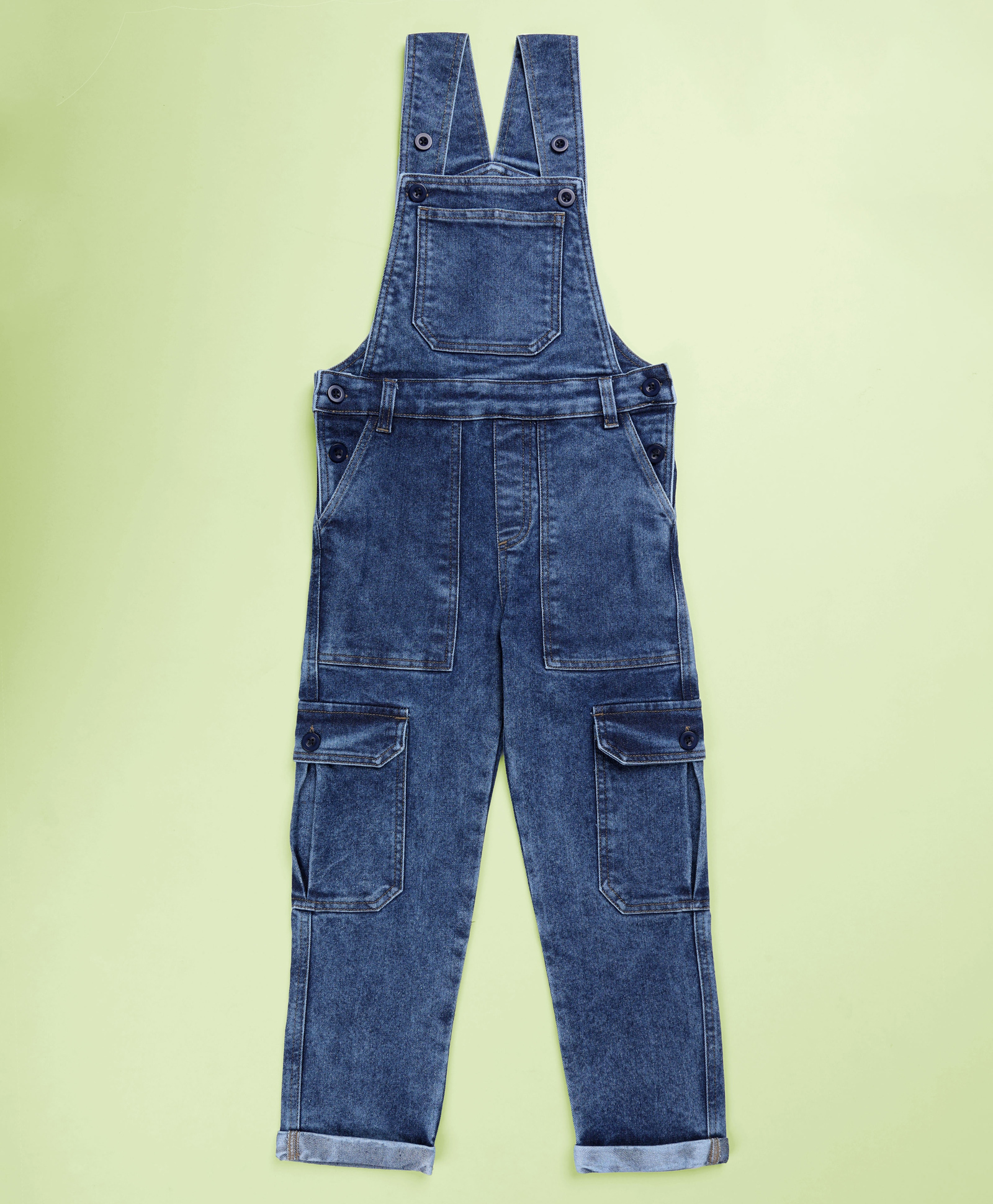 Kiddopanti Denim Woven Sleeveless Solid Dungaree - Blue-picture-24