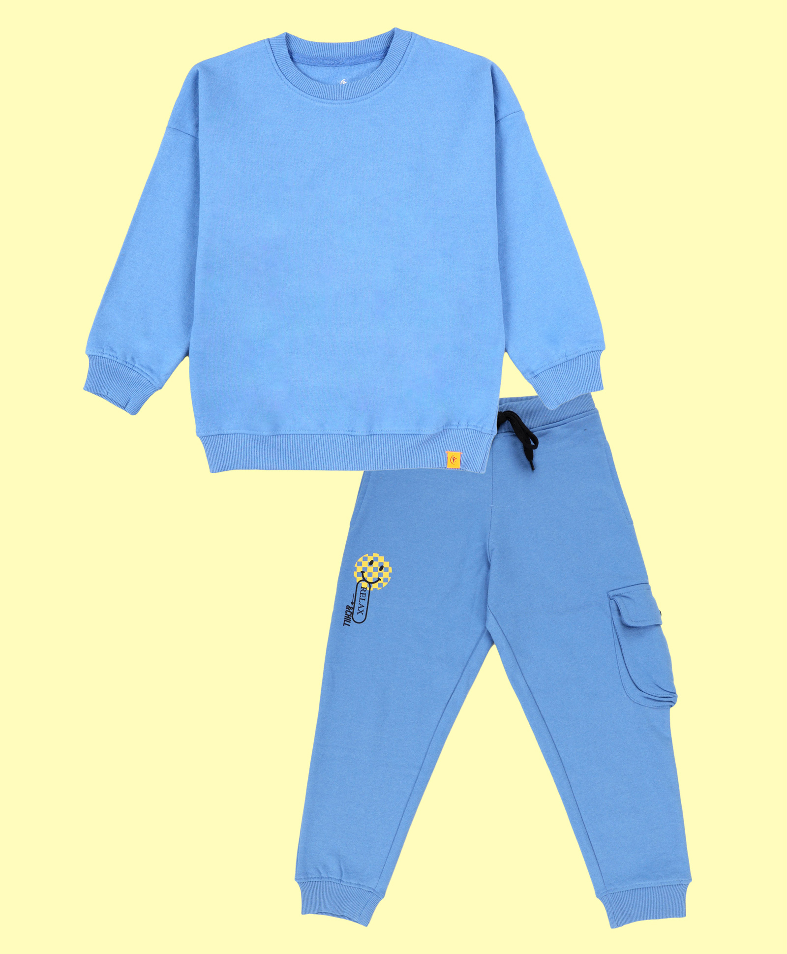 Kiddopanti Fleece Knit Full Sleeves Solid Winter Sweatshirt & Track Pants - Dust Blue-picture-27