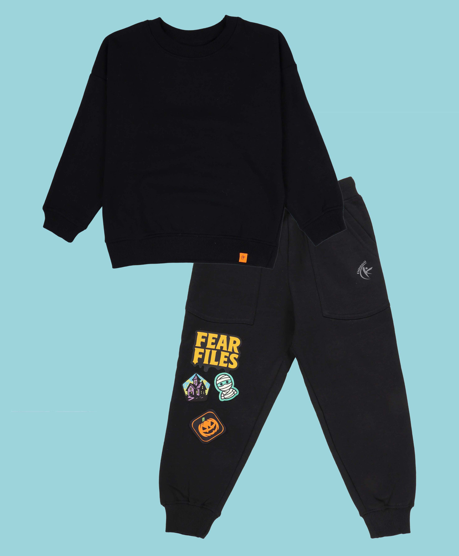 Kiddopanti Fleece Knit Full Sleeves Solid Winter Sweatshirt With Track Pants - Black-picture-23