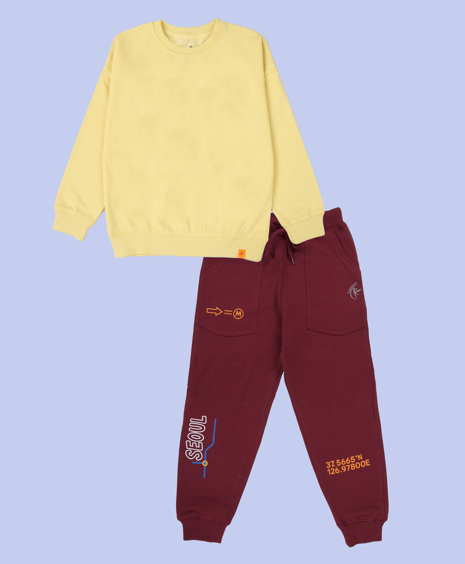 Kiddopanti Fleece Knit Full Sleeves Solid Winter Sweatshirt With Track Pants - Pop Yellow & Maroon-picture-10