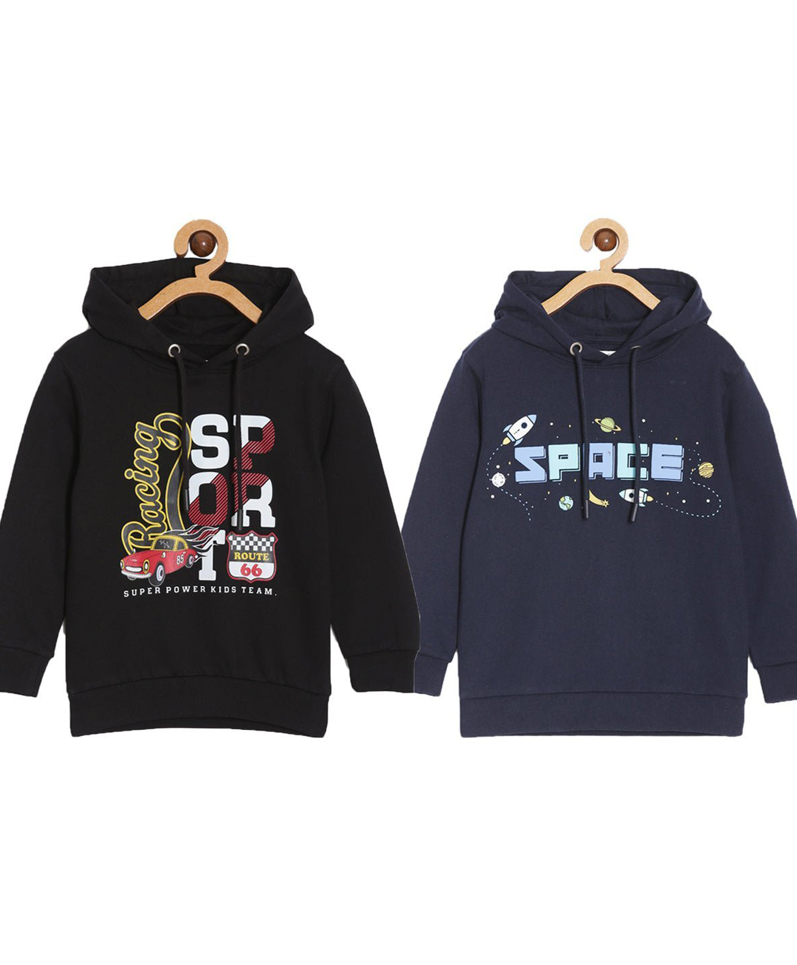The Mom Store Cotton Knit Pack Of 2 Full Sleeves Space Theme & Typography Printed Light Winter Hooded Sweatshirts - Multi Colour-picture-20