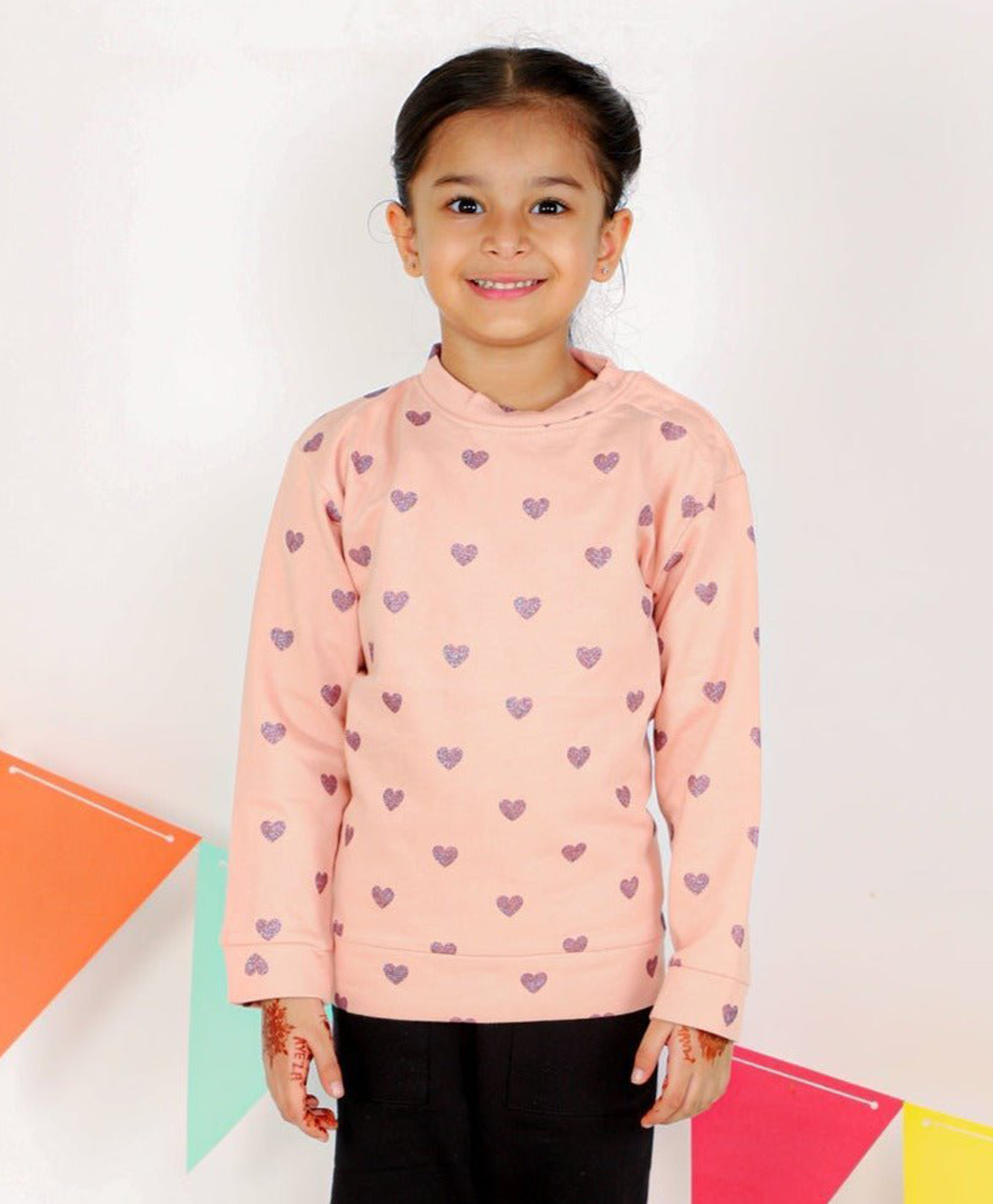 The Mom Store Cotton Knit Full Sleeves Hearts Printed Light Winter Sweatshirt - Pink-picture-45