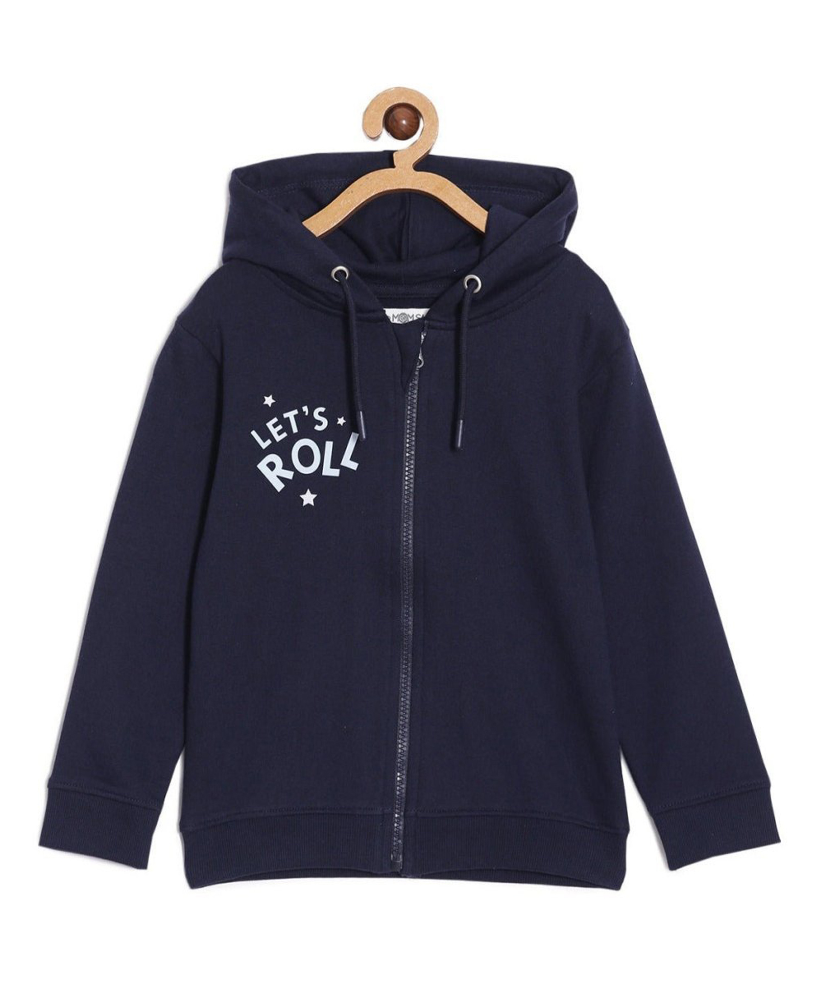 The Mom Store Cotton Knit Full Sleeves Lets Roll Text Printed Light Winter Hoodie - Navy Blue-picture-22