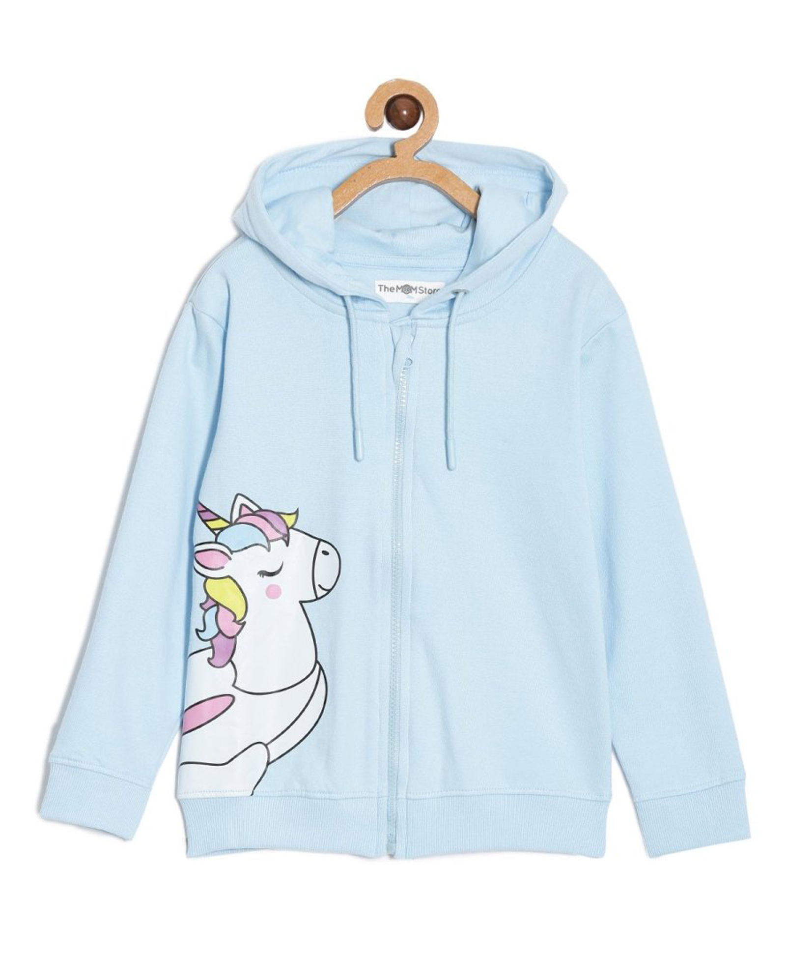 The Mom Store Cotton Knit Full Sleeves Unicorn Printed Light Winter Hoodie - Blue-image-22