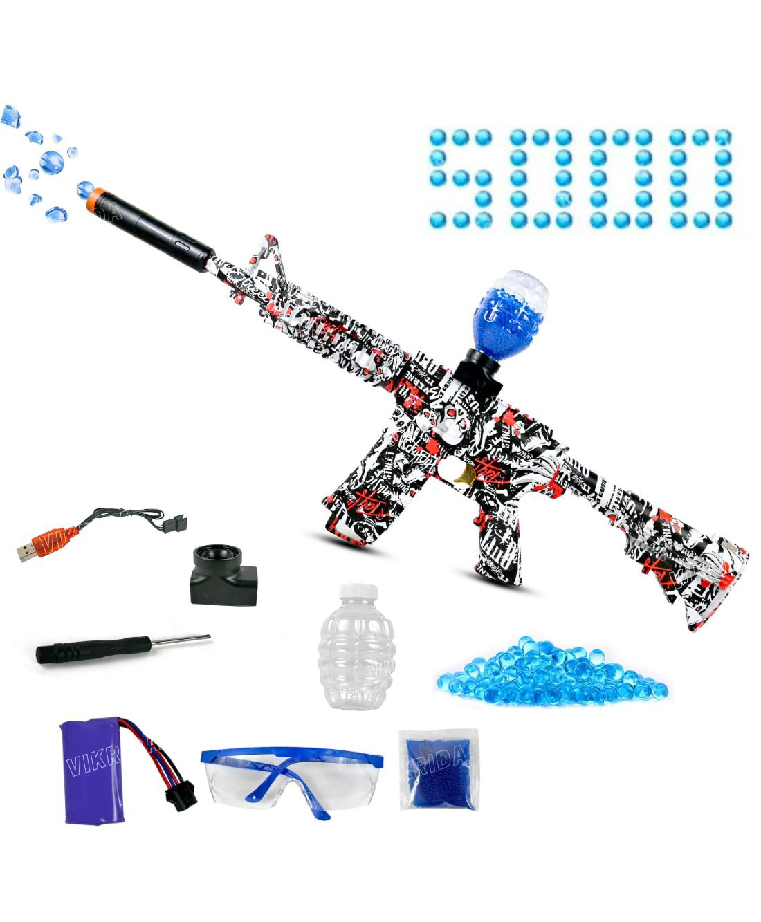 VikriDA Electric M416 Small Balls Blaster Gun with 5000 Small Balls, Battery Gun with Automatic Fast Fire Rate for Adults - Big Size M416, Blue-image-18