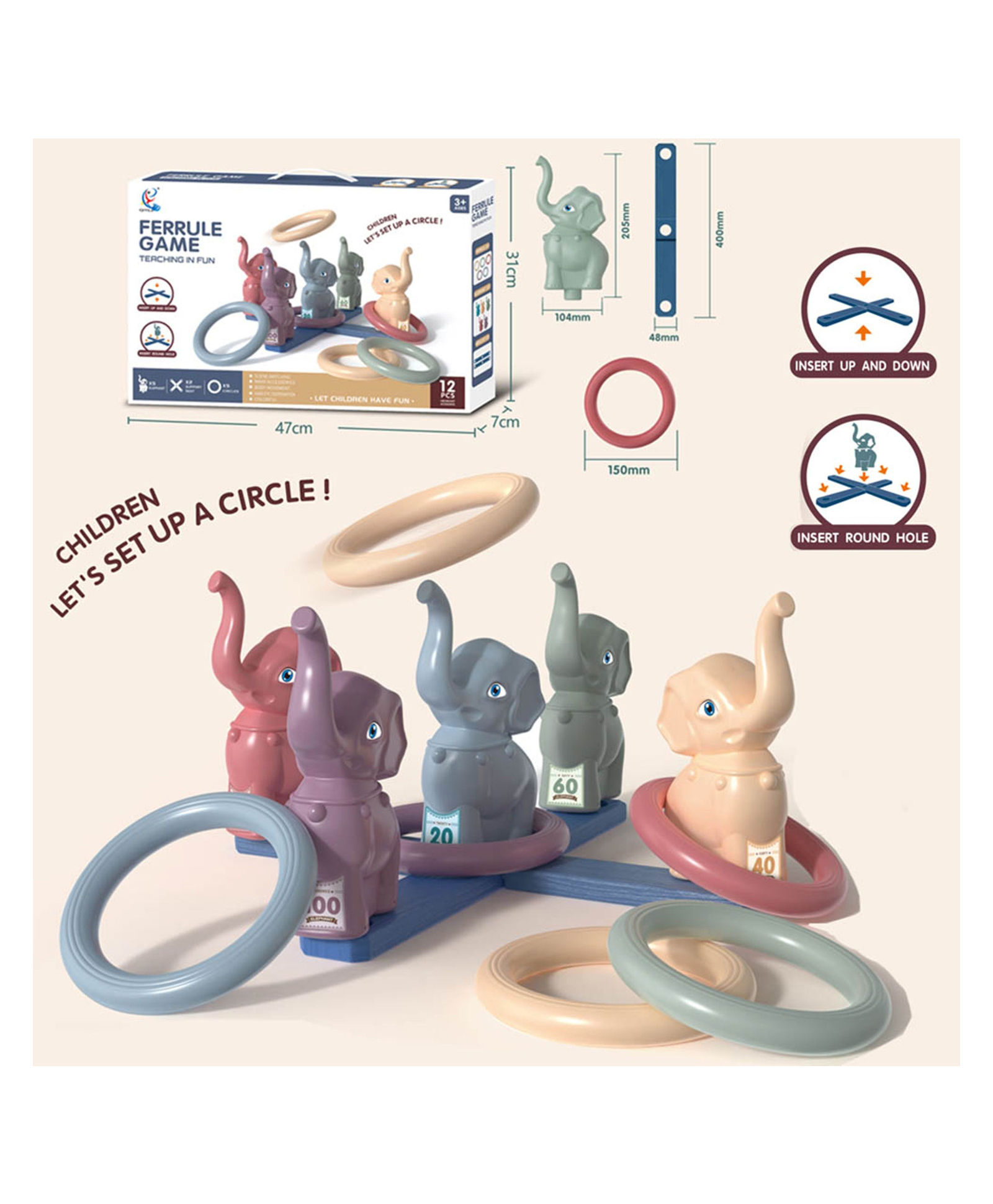 Sanjary Elephant Theme Throwing Ring Toss Sport Toys Ferrule Game for kids color design may vary-picture-15