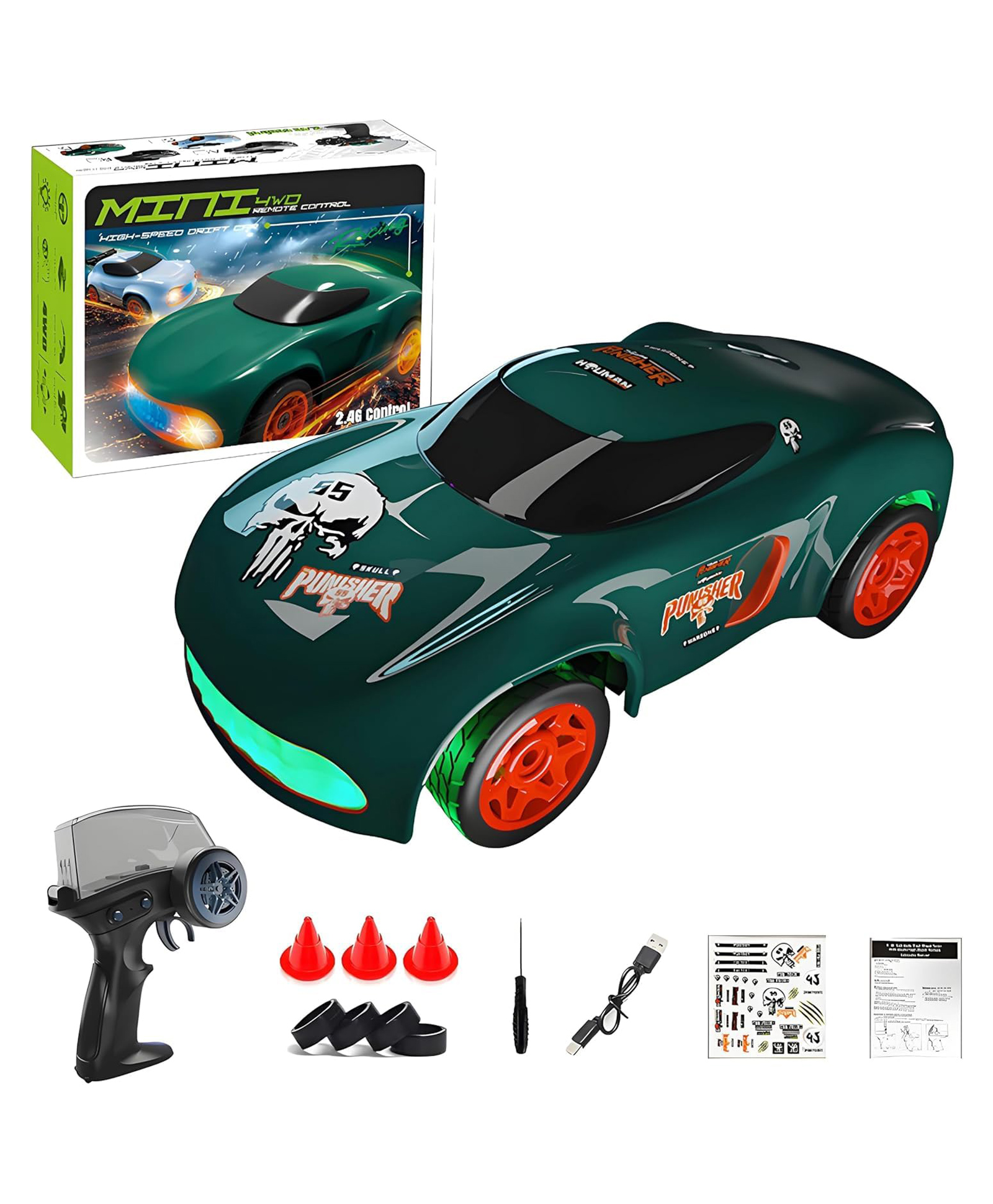Sanjary 1:64 Scale RC Drift Car with Multi Color LED Lights & Instant Boost Type-C Fast Charge 2.4GHz Remote Control, Adjustable Drift Modes Interactive Mini Racer Light for kids color design may vary-picture-22