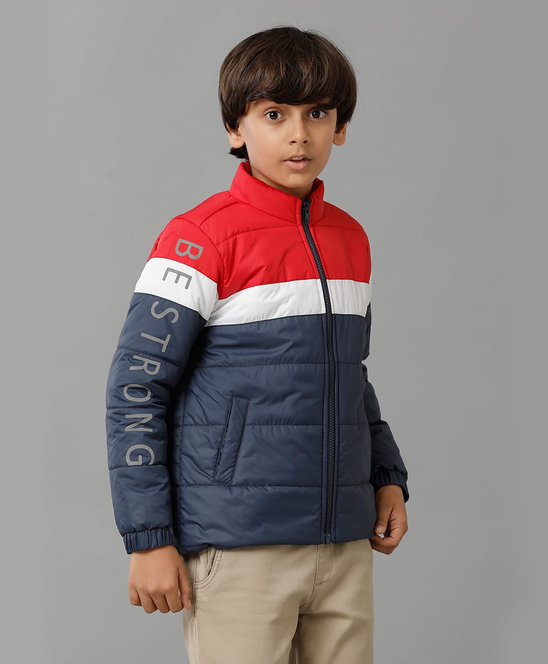 Under Fourteen Only Full Sleeves Typography Printed Padded Light Winter Jacket - Navy Blue-image-29