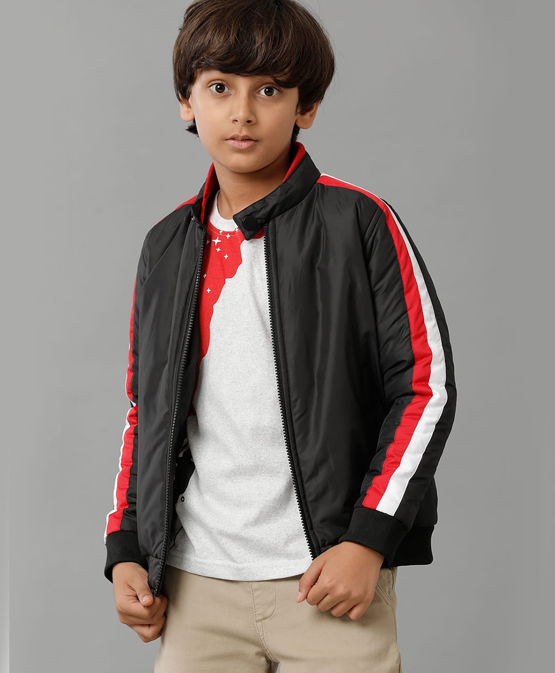 Under Fourteen Only Full Sleeves Side Tape Detailed Light Winter Jacket - Black-image-13