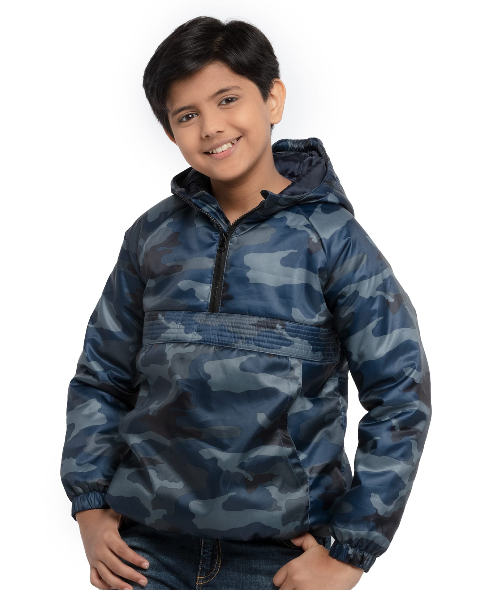 Under Fourteen Only Full Sleeves Camouflage Printed Light Winter Hooded Jacket - Blue Camouflage-picture-34