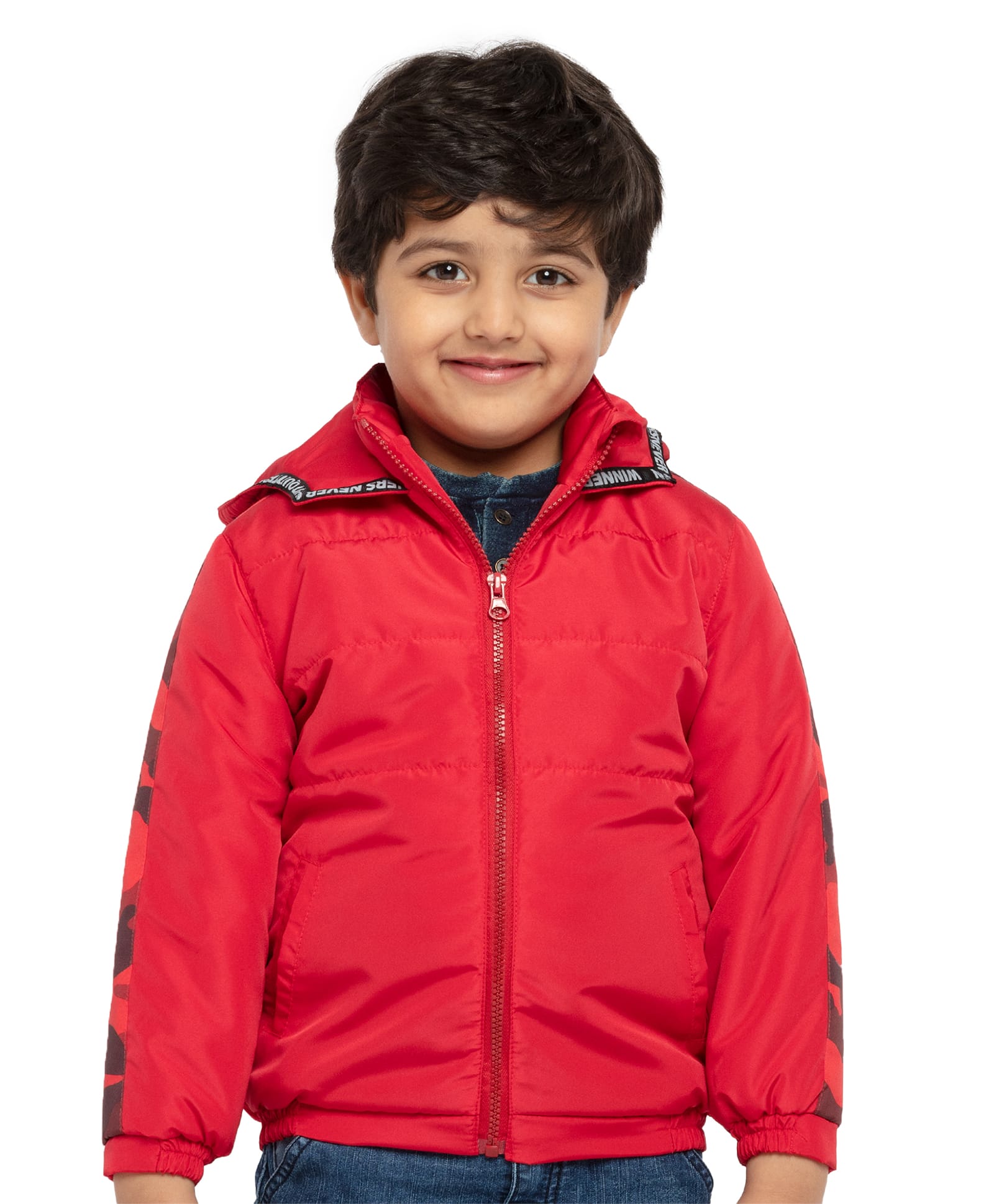Under Fourteen Only Full Sleeves Camouflage Printed Inner Lining Detailed Light Winter Hooded Jacket - Red-picture-15