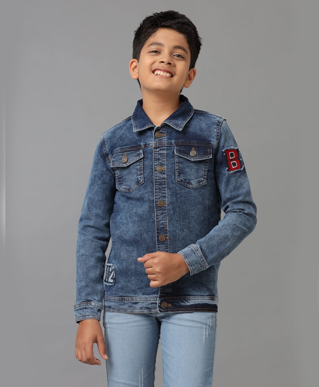Under Fourteen Only Full Sleeves B Text Patch Detailed Washed Shirt - Blue-image-47