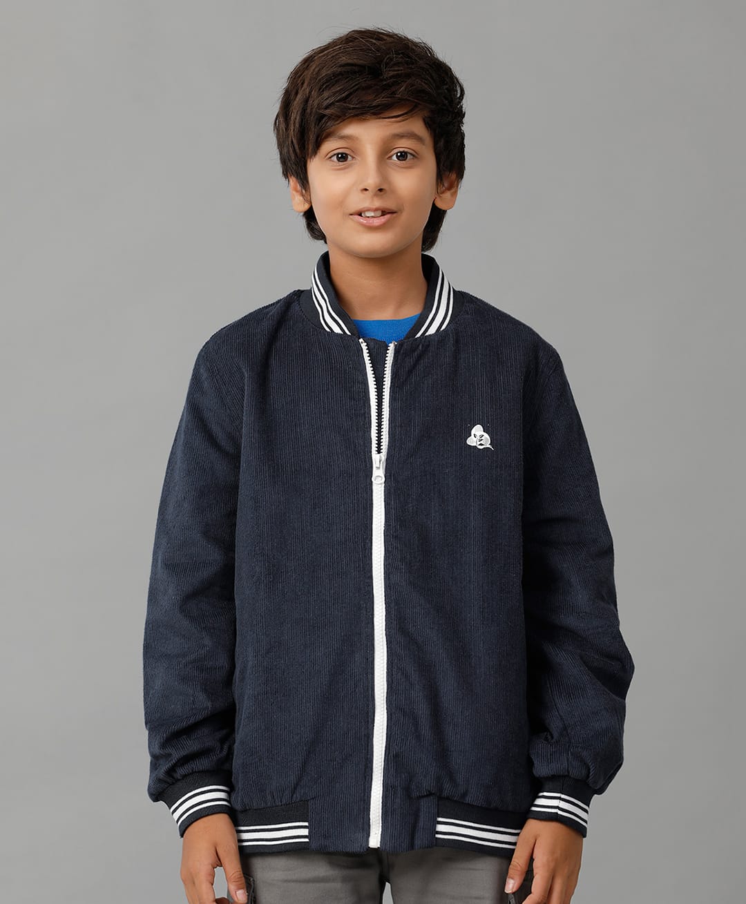 Under Fourteen Only Full Sleeves Leaves Printed Jacket - Navy Blue-image-34