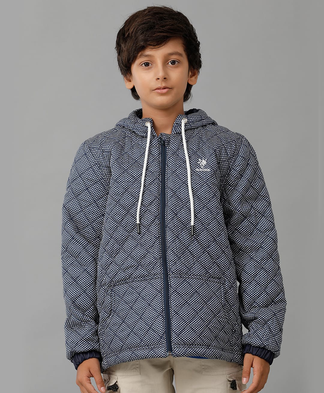 Under Fourteen Only Full Sleeves Geometric Printed Quilted Hooded Jacket - Blue-picture-23