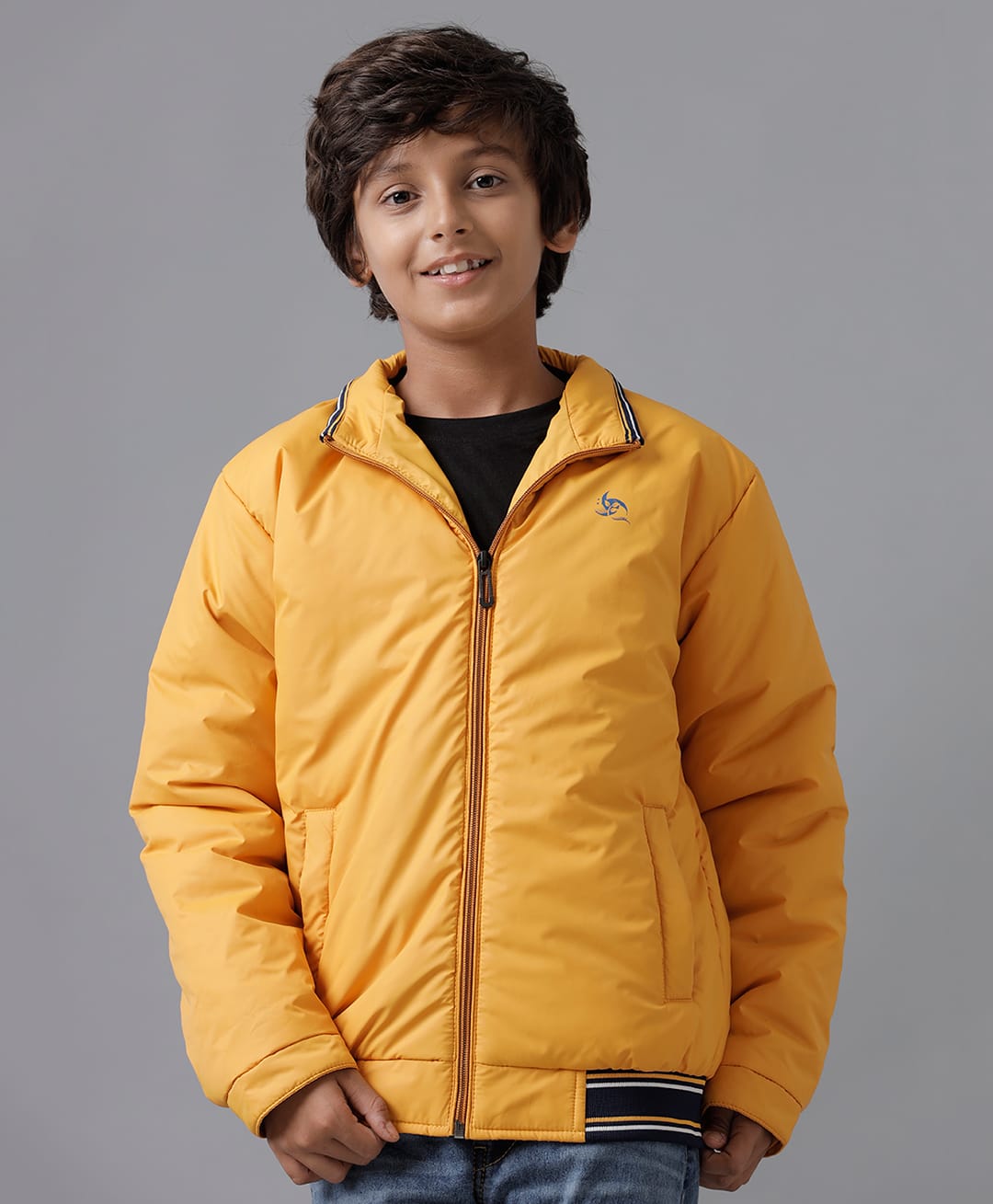 Under Fourteen Only Full Sleeves Leaves Printed Light Winter Jacket - Sun Orange-picture-10