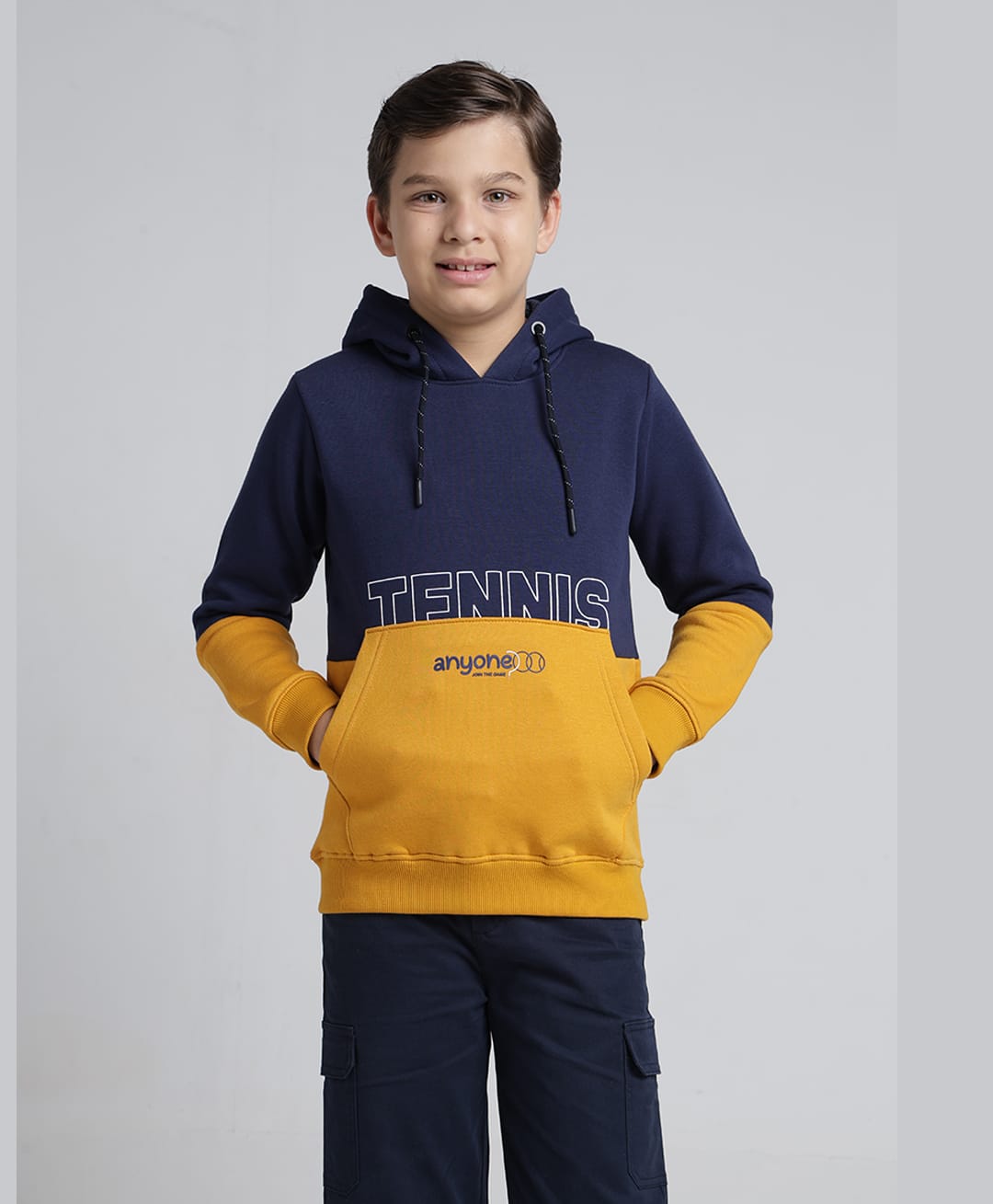 Under Fourteen Only Full Sleeves Colour Blocked Typography Printed Light Winter Hoodie - Yellow-image-29