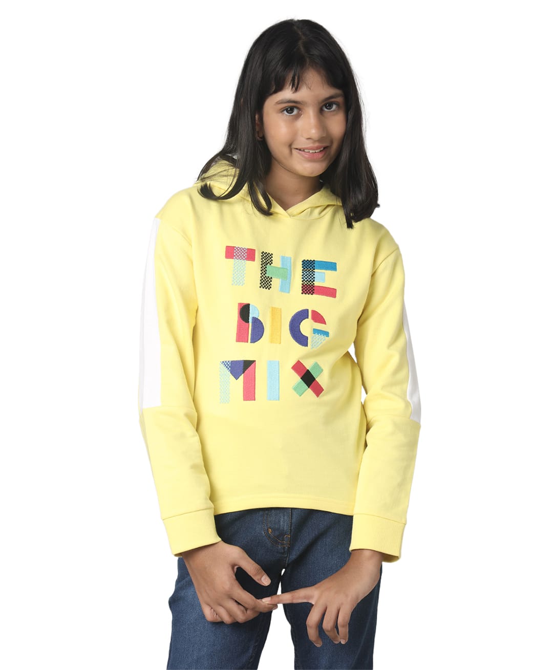 Under Fourteen Only Full Sleeves The Big Mix Text Printed Light Winter Hooded Sweatshirt - Yellow-picture-31