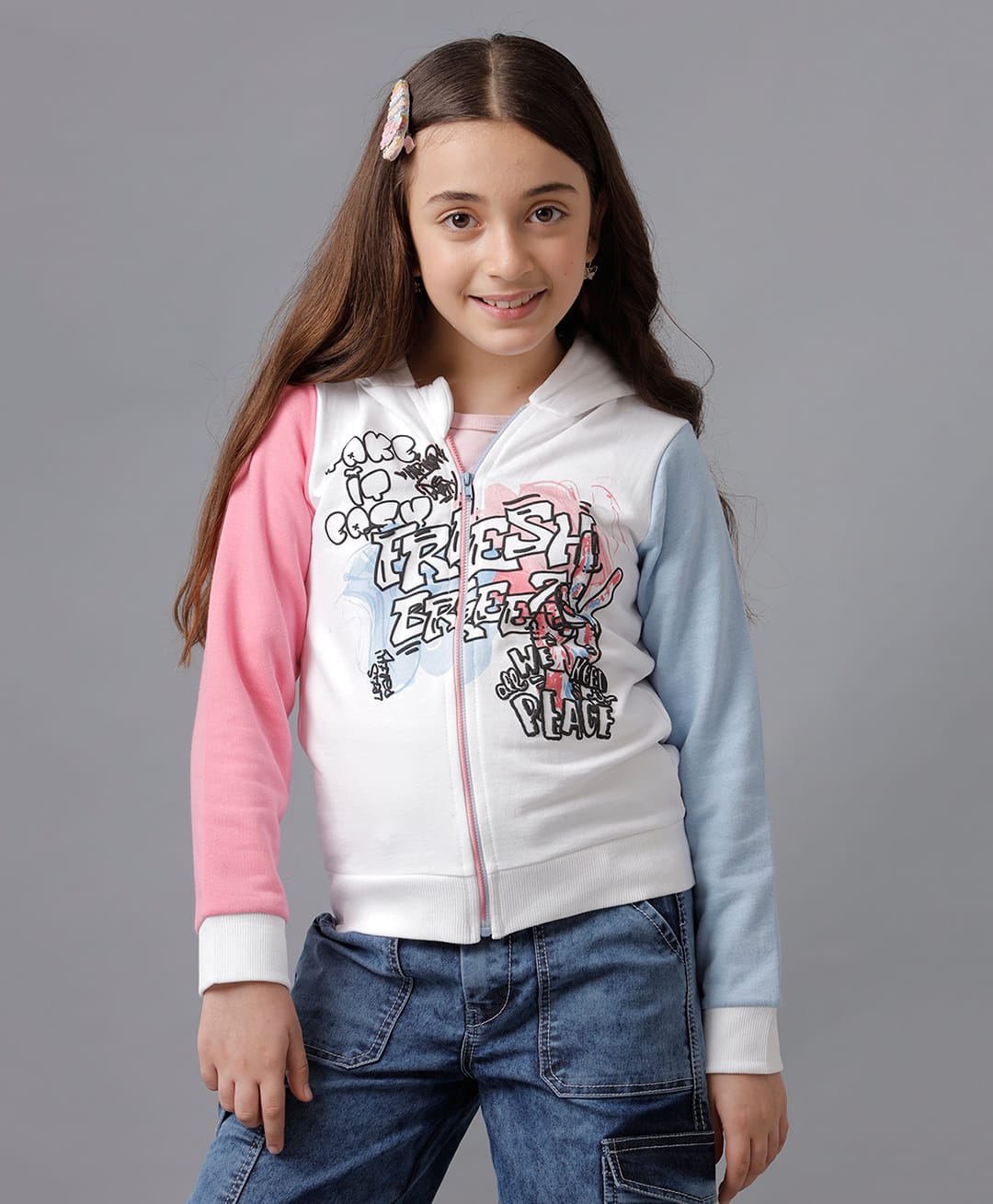 Under Fourteen Only Full Sleeves Graffiti Style Text Printed Light Winter Hooded Sweatshirt - White-picture-23