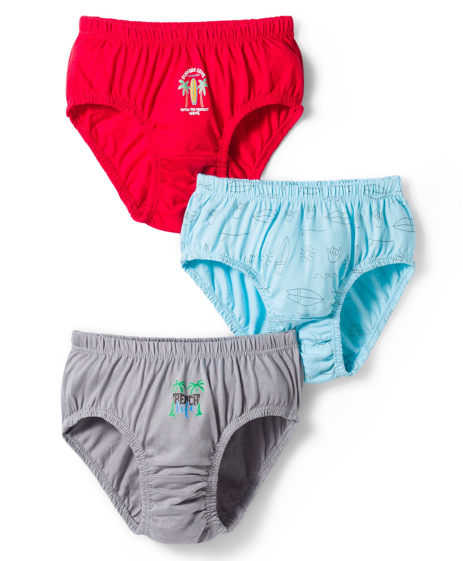 Tango Single Jersey Knit Briefs With Beach Theme Print Pack of 3 - Red Aqua & Grey-image-11