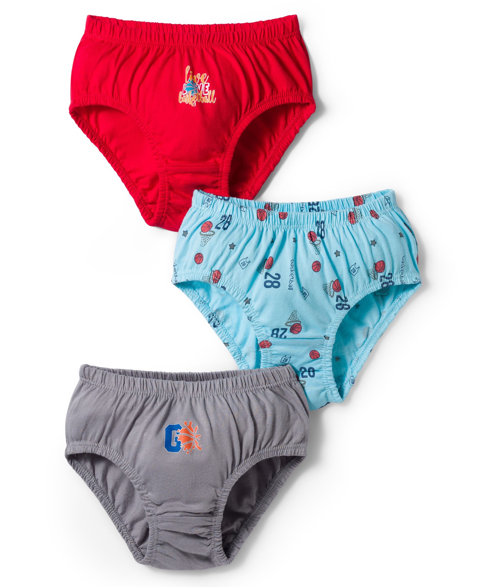 Tango Single Jersey Knit Briefs With Baskteball Print Pack of 3 - Red Aqua & Grey-image-30