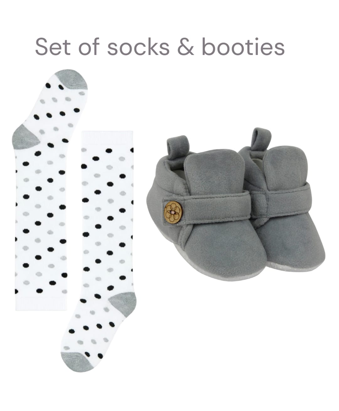 Neska Moda Solid Velcro Closure Booties With Polka Dots Socks - Light Grey & White-picture-18