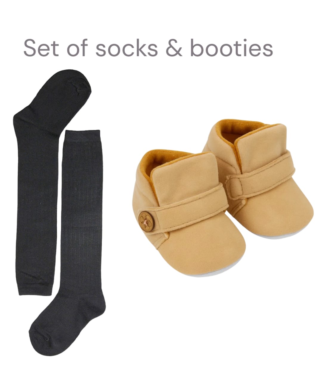 Neska Moda Solid Velcro Closure Booties With Socks - Beige & Black-image-34