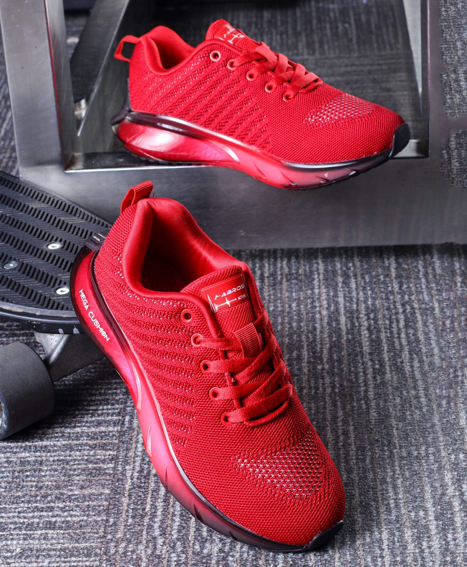 ABROS Solid Mesh Detailed Lace Up Shoes - Red & White-image-10