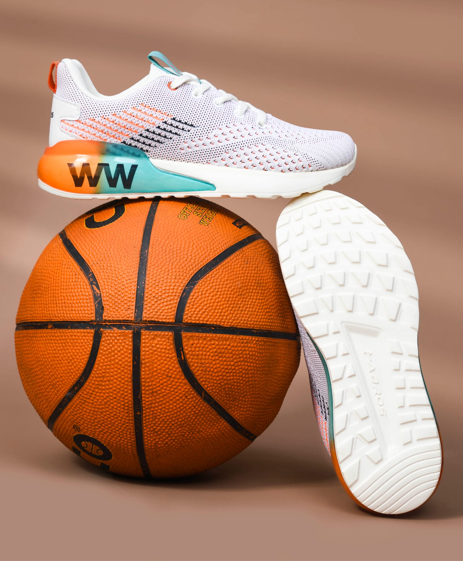 ABROS Colour Blocked Mesh Detailed Lace Up Shoes - White & Orange-picture-23
