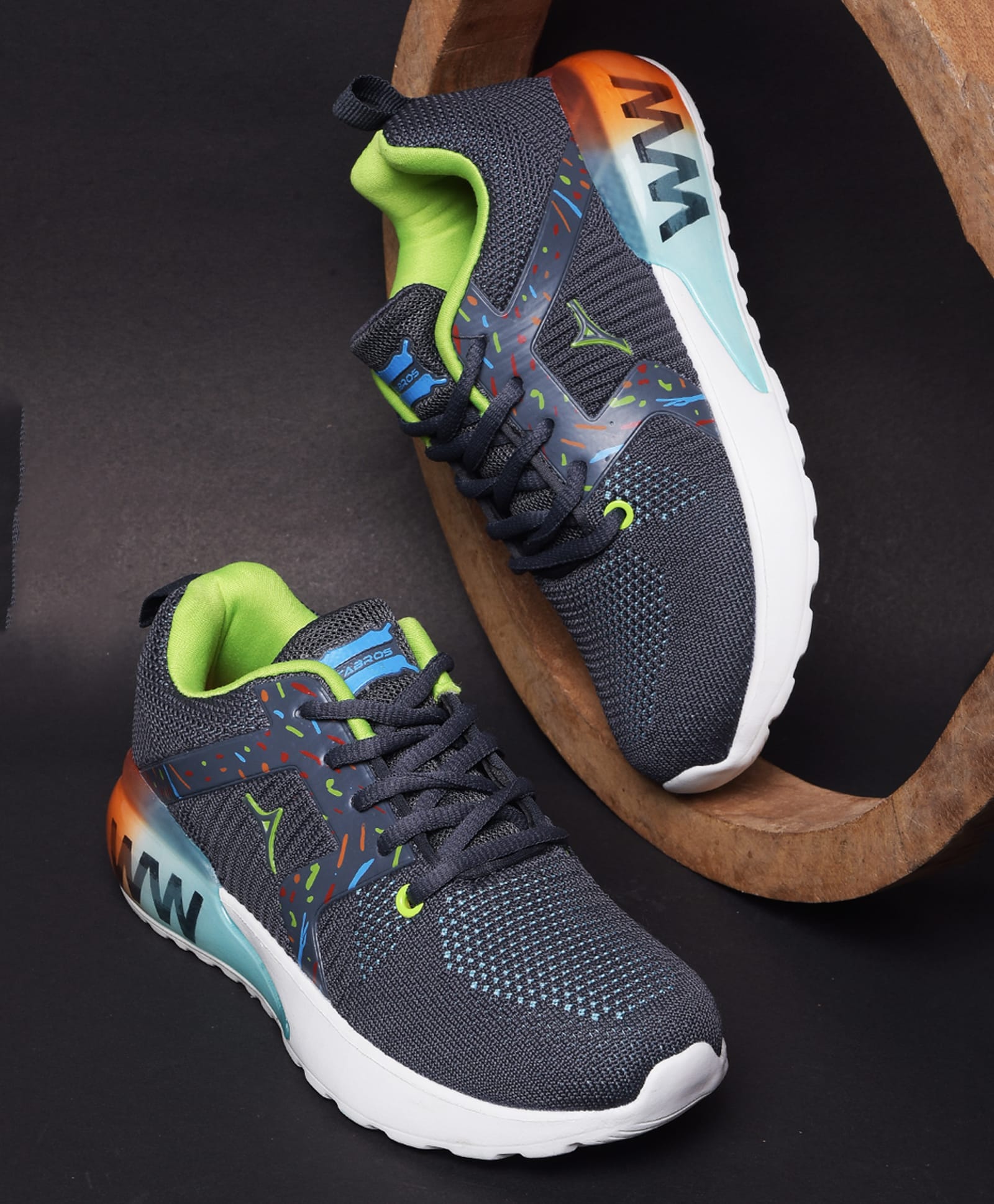 ABROS Colour Blocked Mesh Detailed Lace Up Shoes - Grey & Green-picture-23