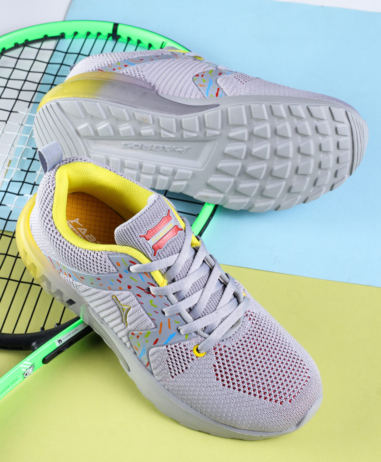 ABROS Colour Blocked Mesh Detailed Lace Up Shoes - Grey & Yellow-picture-16