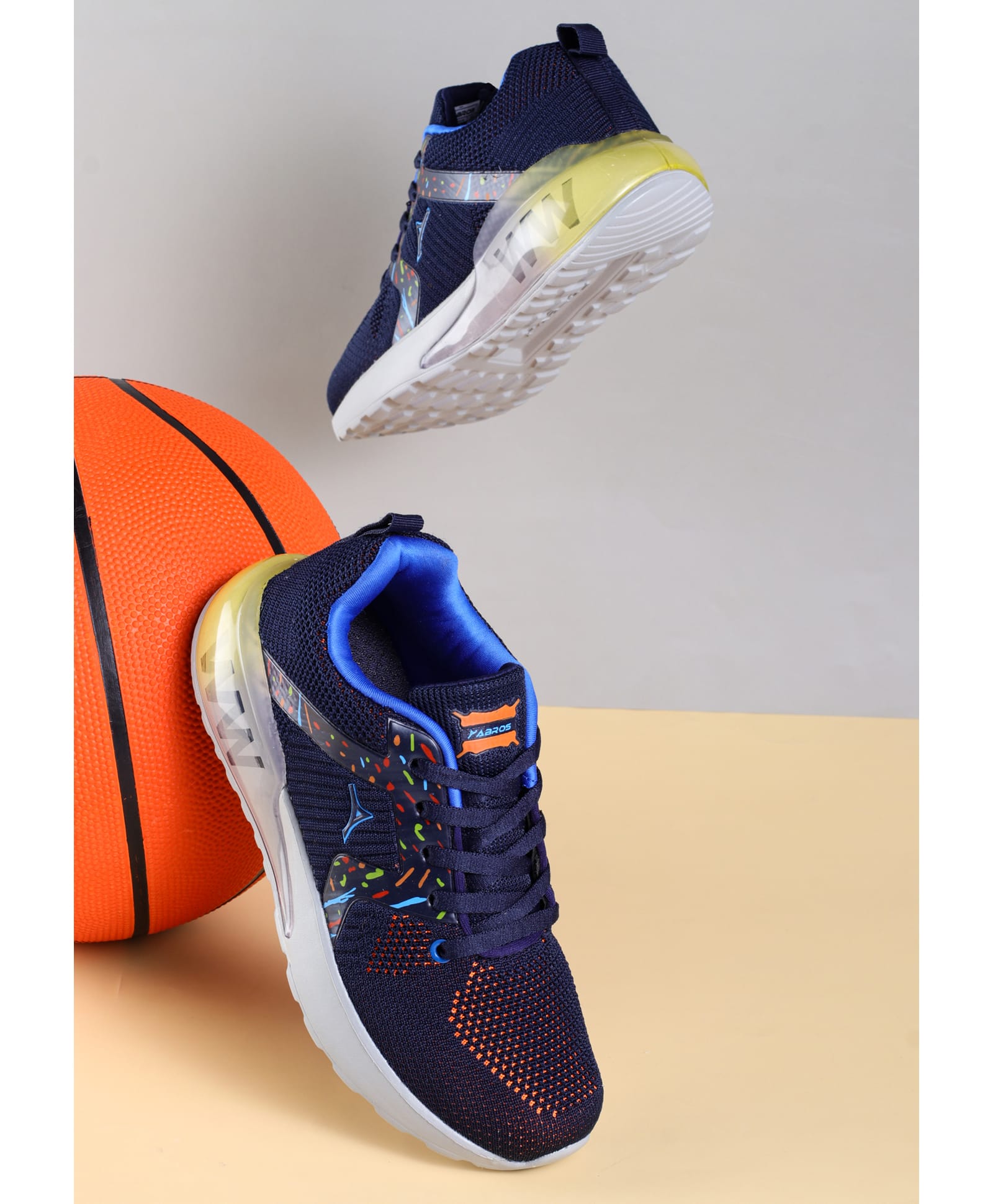 ABROS Colour Blocked Mesh Detailed Lace Up Shoes - Navy Blue & Mustard-image-22