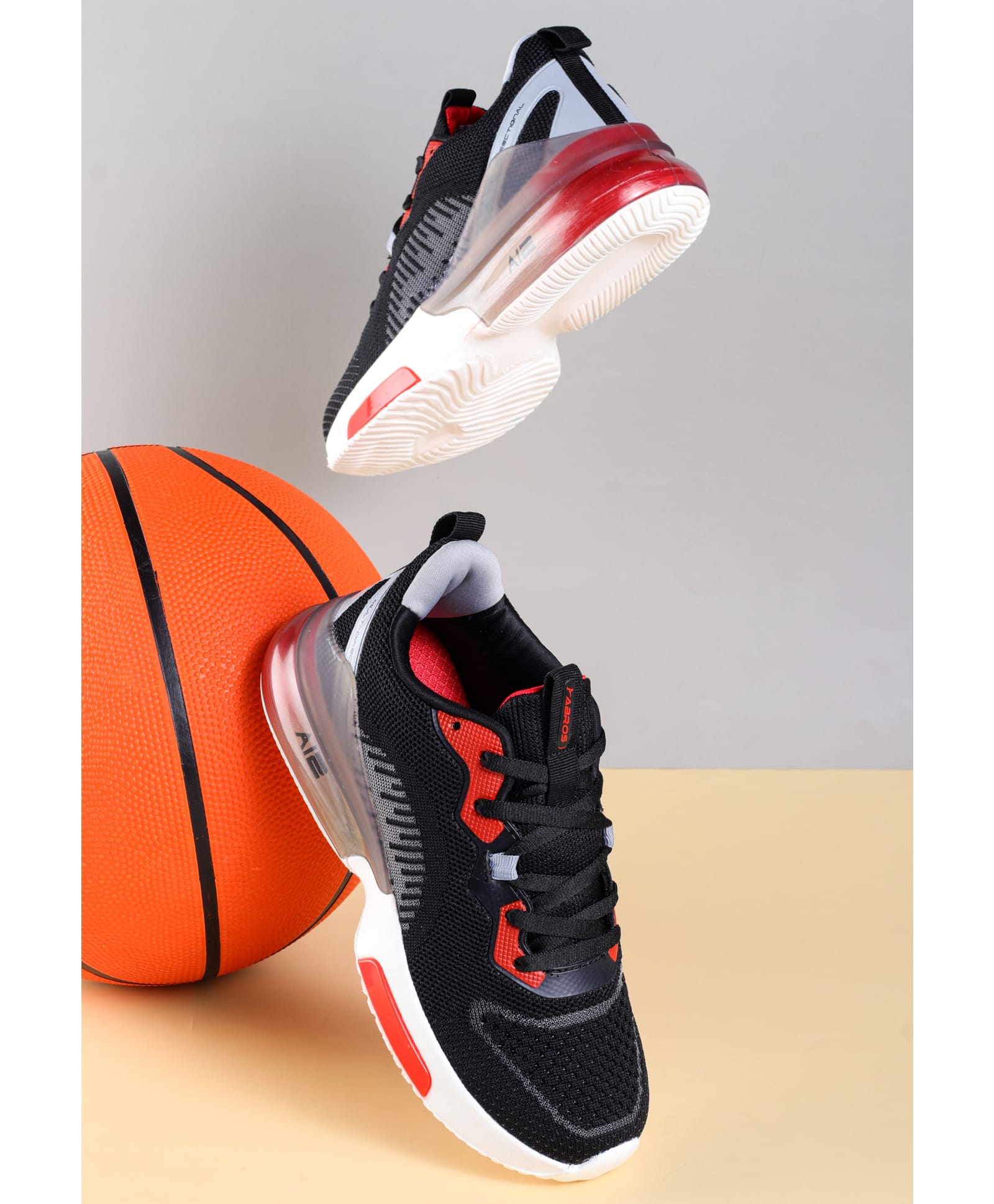 ABROS Colour Blocked Mesh Detailed Lace Up Shoes - Black & Red