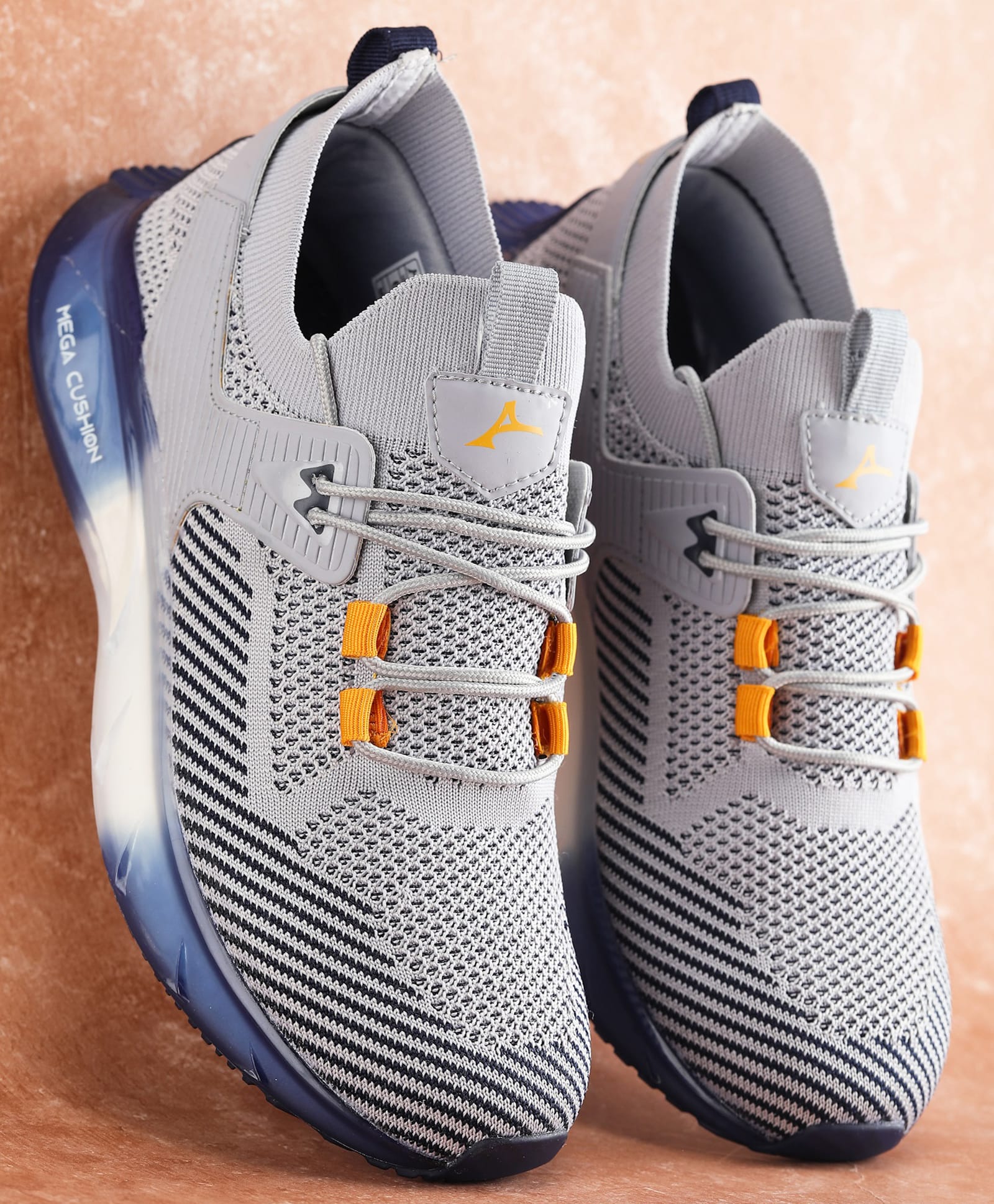 ABROS Colour Blocked Mesh Detailed Lace Up Shoes - Grey & Navy Blue-image-29
