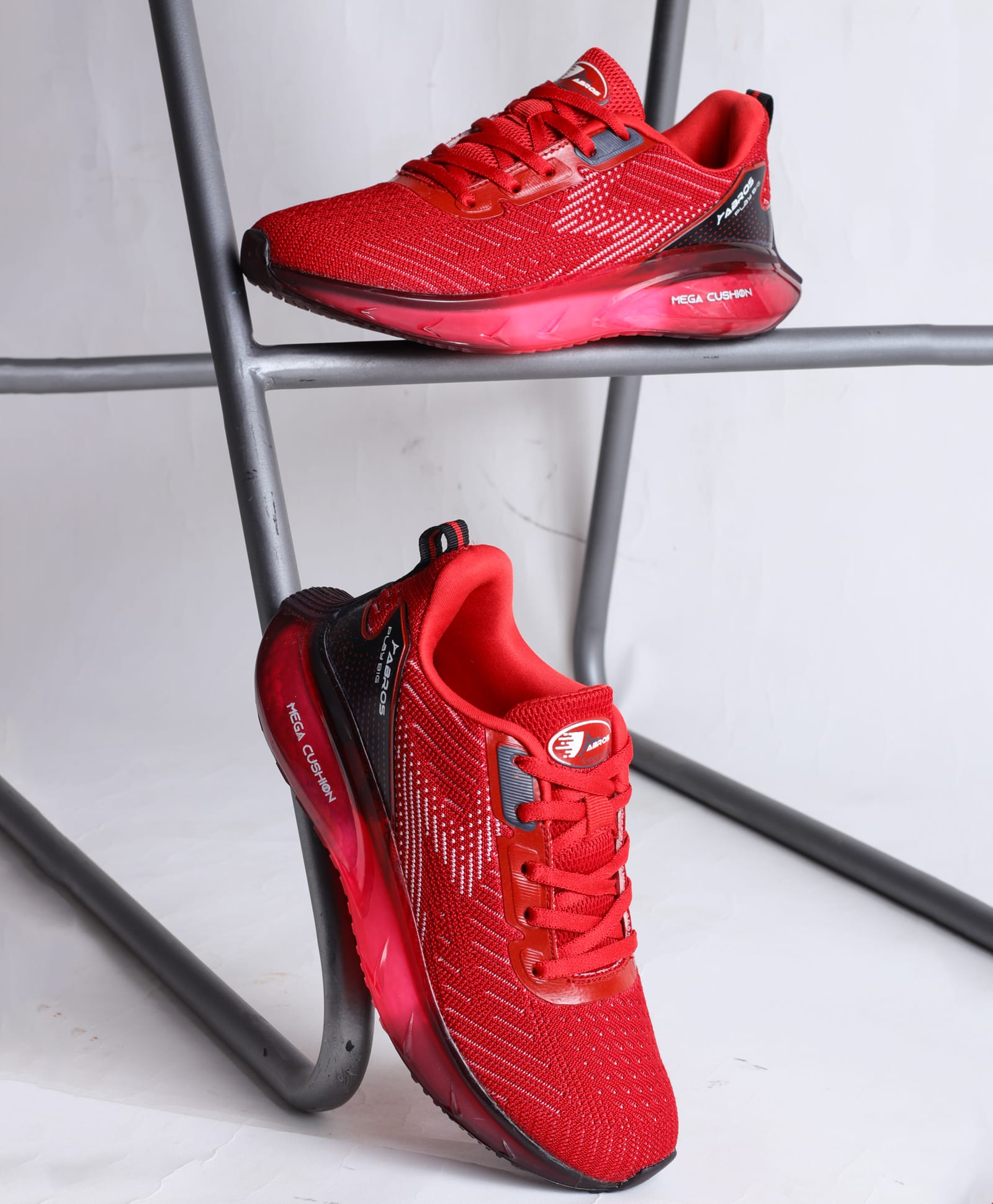 ABROS Solid Mesh Detailed Lace Up Shoes - Red & Black-image-40