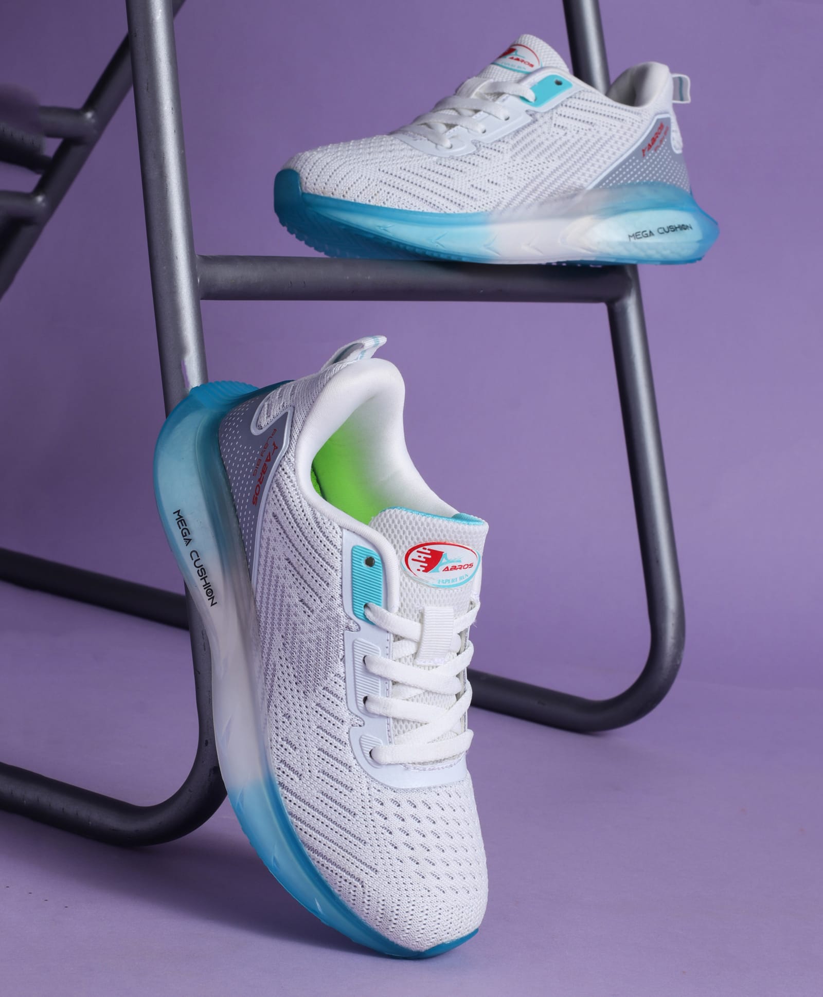 ABROS Mesh Detailed Lace Up Shoes - White & Mint-image-28