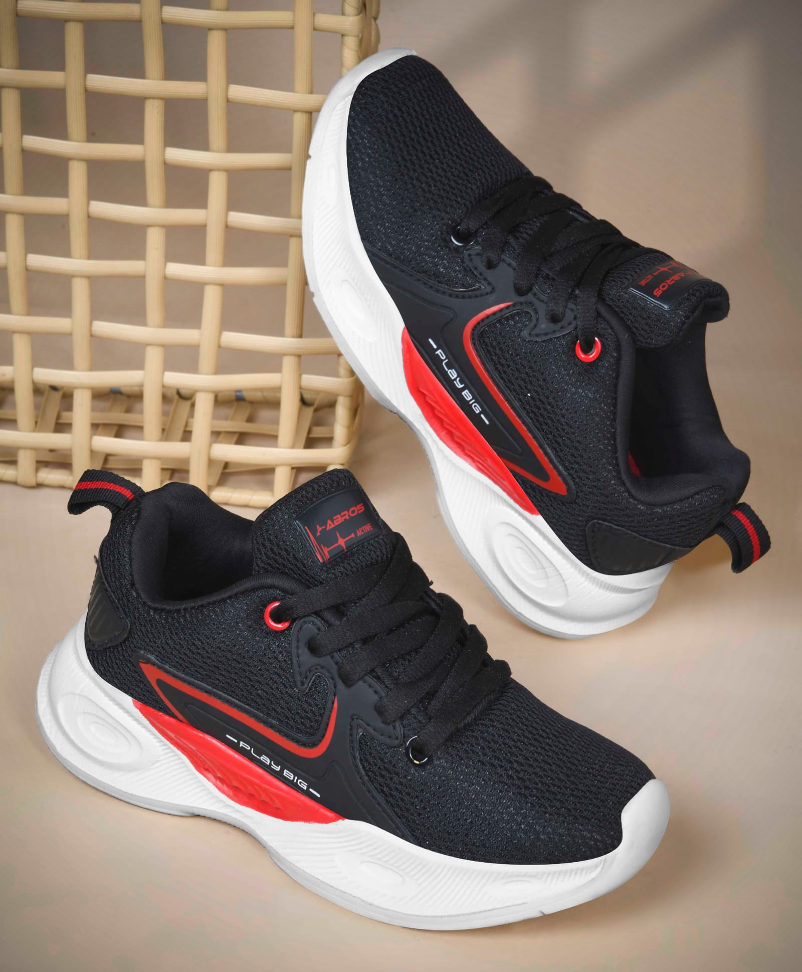 ABROS Colour Blocked Mesh Detailed Lace Up Shoes - Black & Red-picture-23