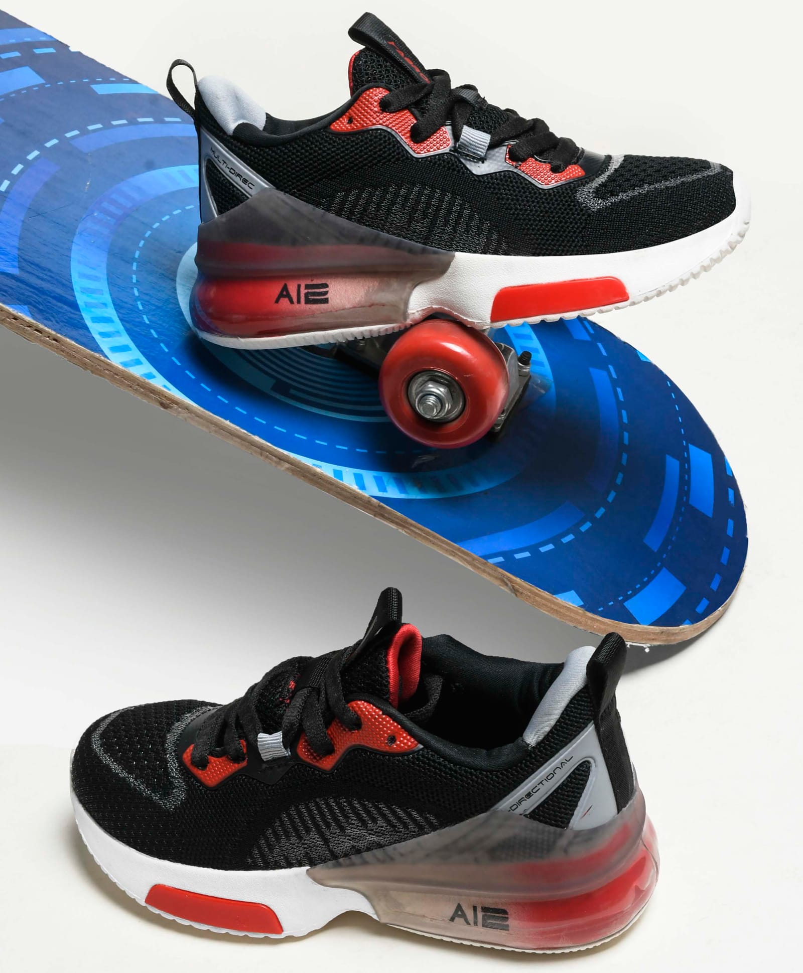 ABROS Mesh Detailed Abstract Designed Lace Up Shoes - Black & Red-picture-21