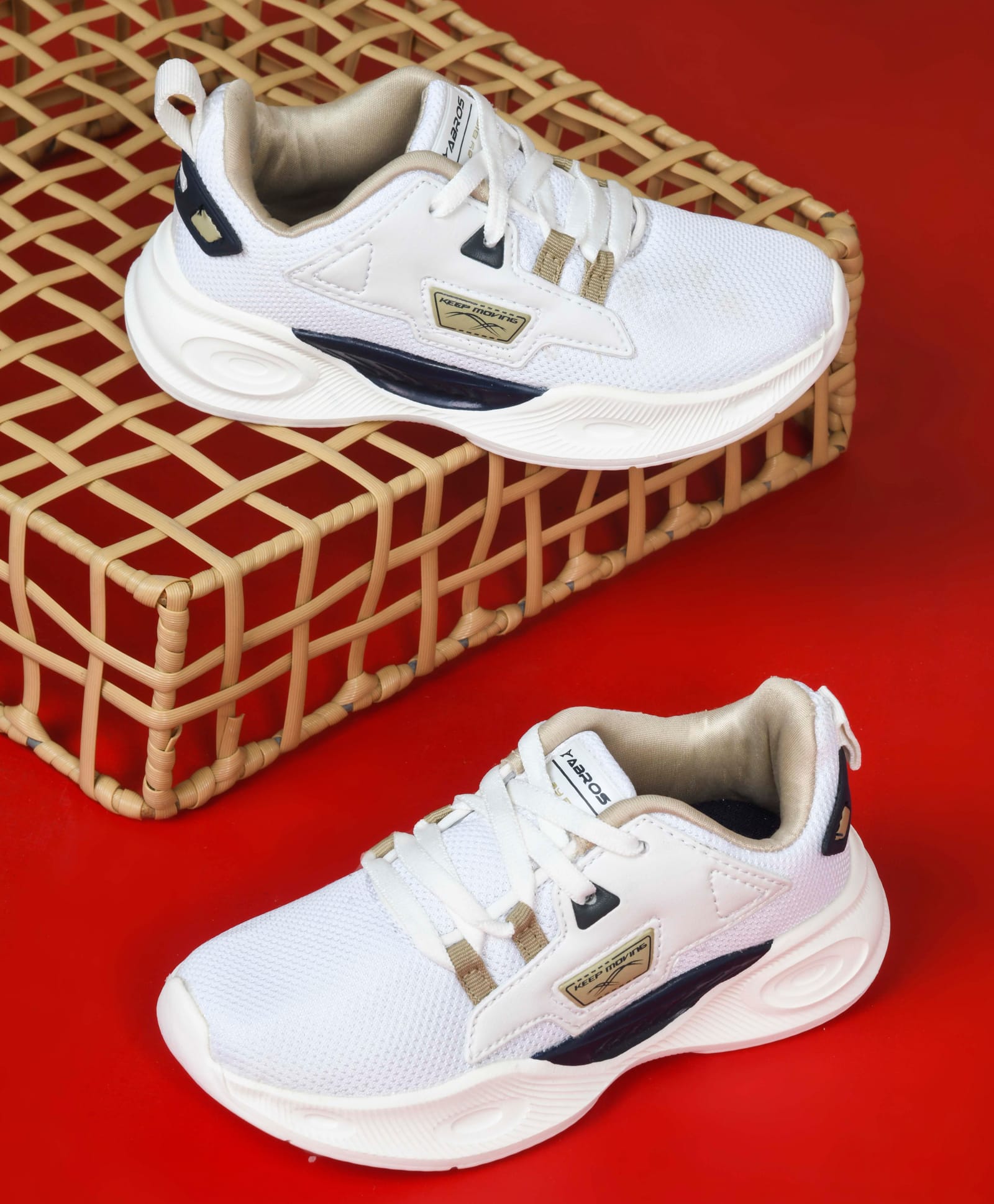 ABROS Mesh Detailed Abstract Designed Lace Up Shoes - White & Beige-picture-13