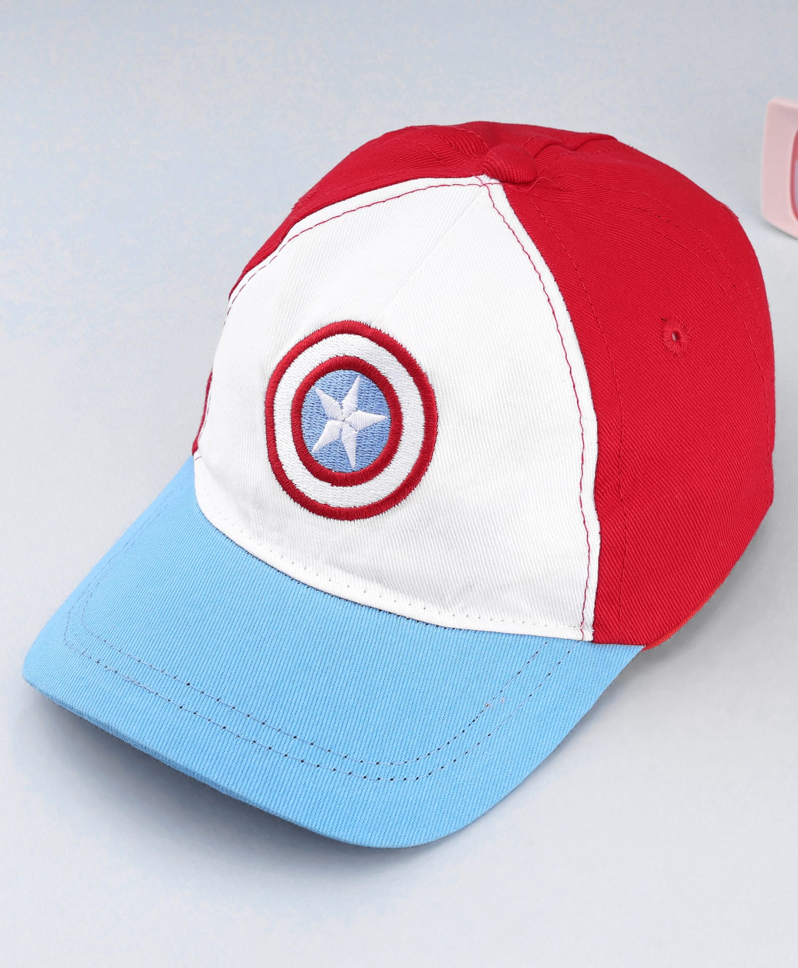 Babyhug Marvel Cotton Woven Summer Cap With Captain America Graphics Multicolor - Diameter 20 cm