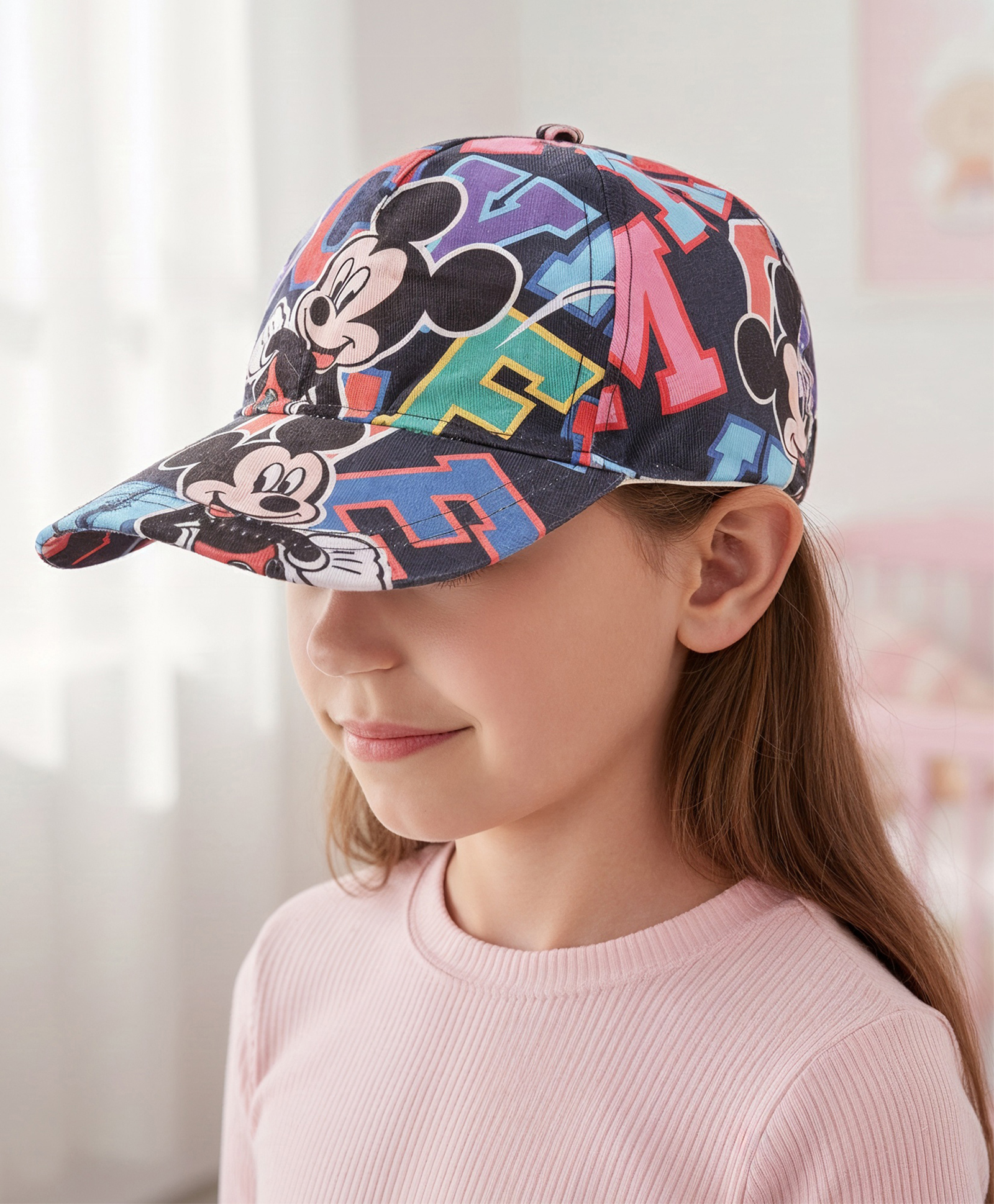 Babyhug Disney Cotton Woven Summer Cap with Mickey Mouse Graphic Blue - Diameter 16 cm-picture-17