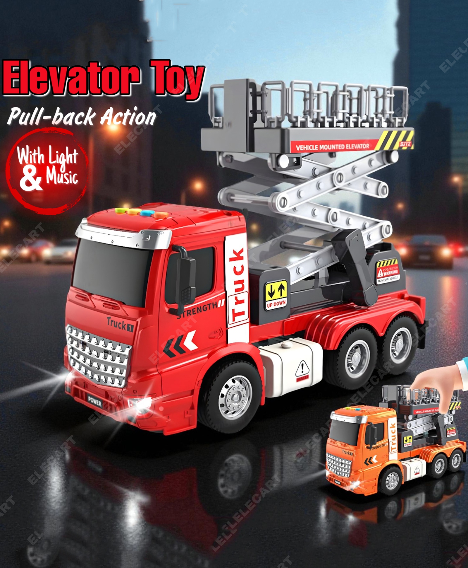 Elecart Elevator Crane Toy for Kids Friction Powered Construction Crane Truck with Light & Sound, 360° Rotating Arm & Lift Function | Heavy Duty Vehicle Toy for Boys & Girls|(Pack 1 Random Colour)-image-25