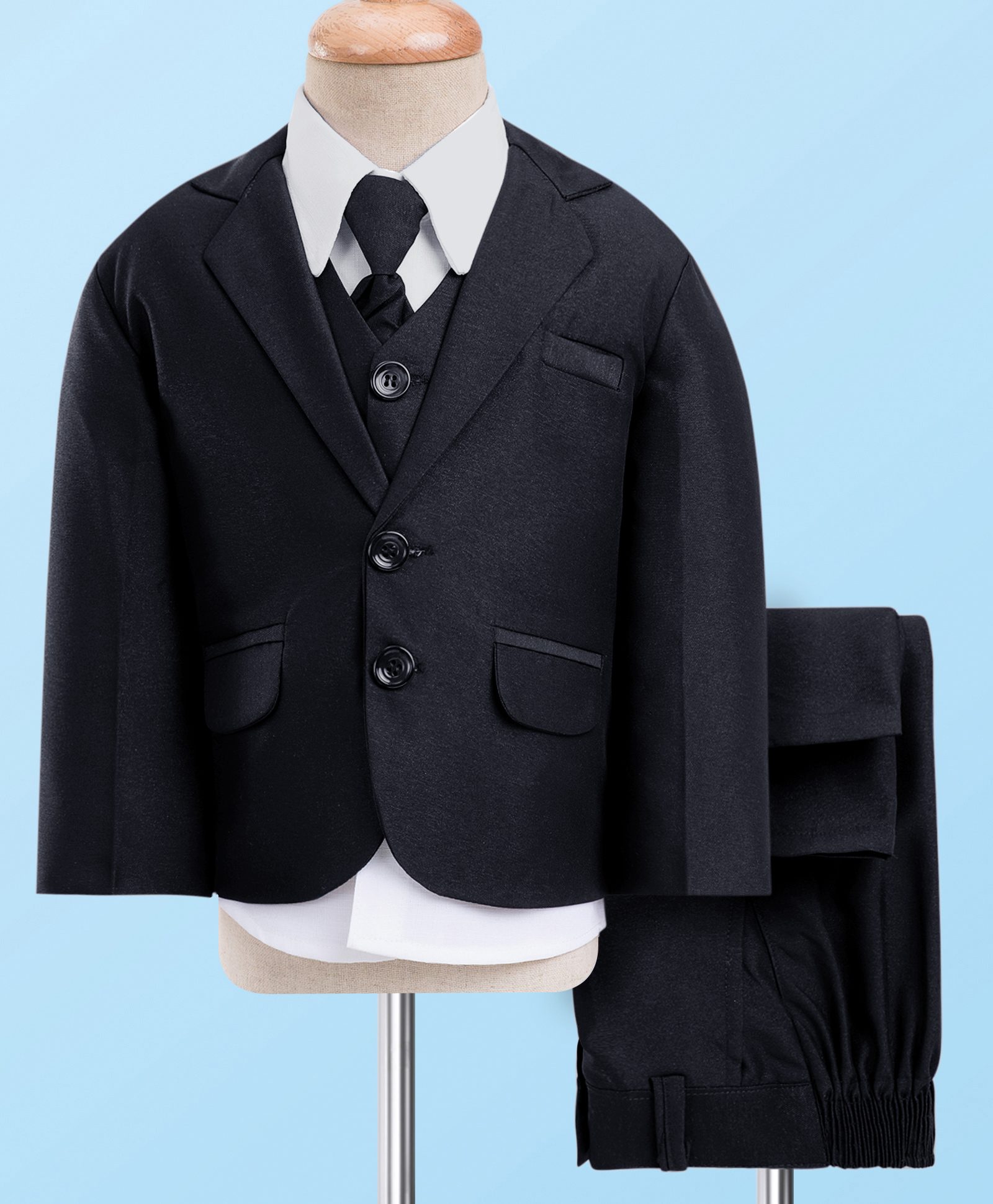Rikidoos Full Sleeves Solid 4 Piece Party Suit Set With Tie - Black-picture-21