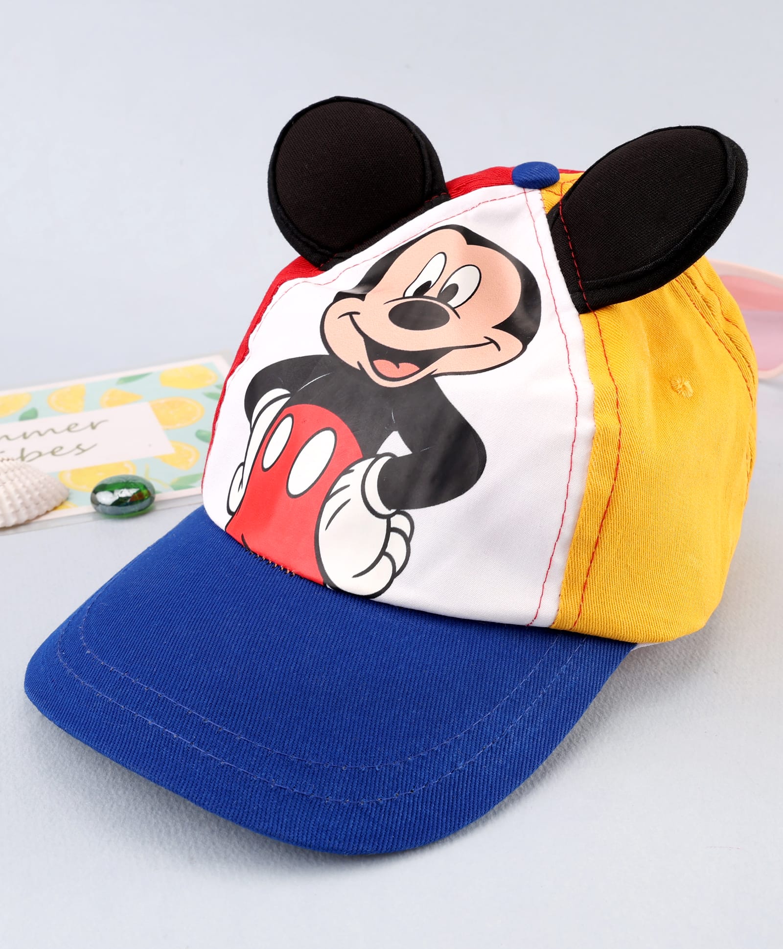 Babyhug Disney Cotton Woven Cap With Mickey Mouse Graphics Navy Blue - Diameter 19 cm