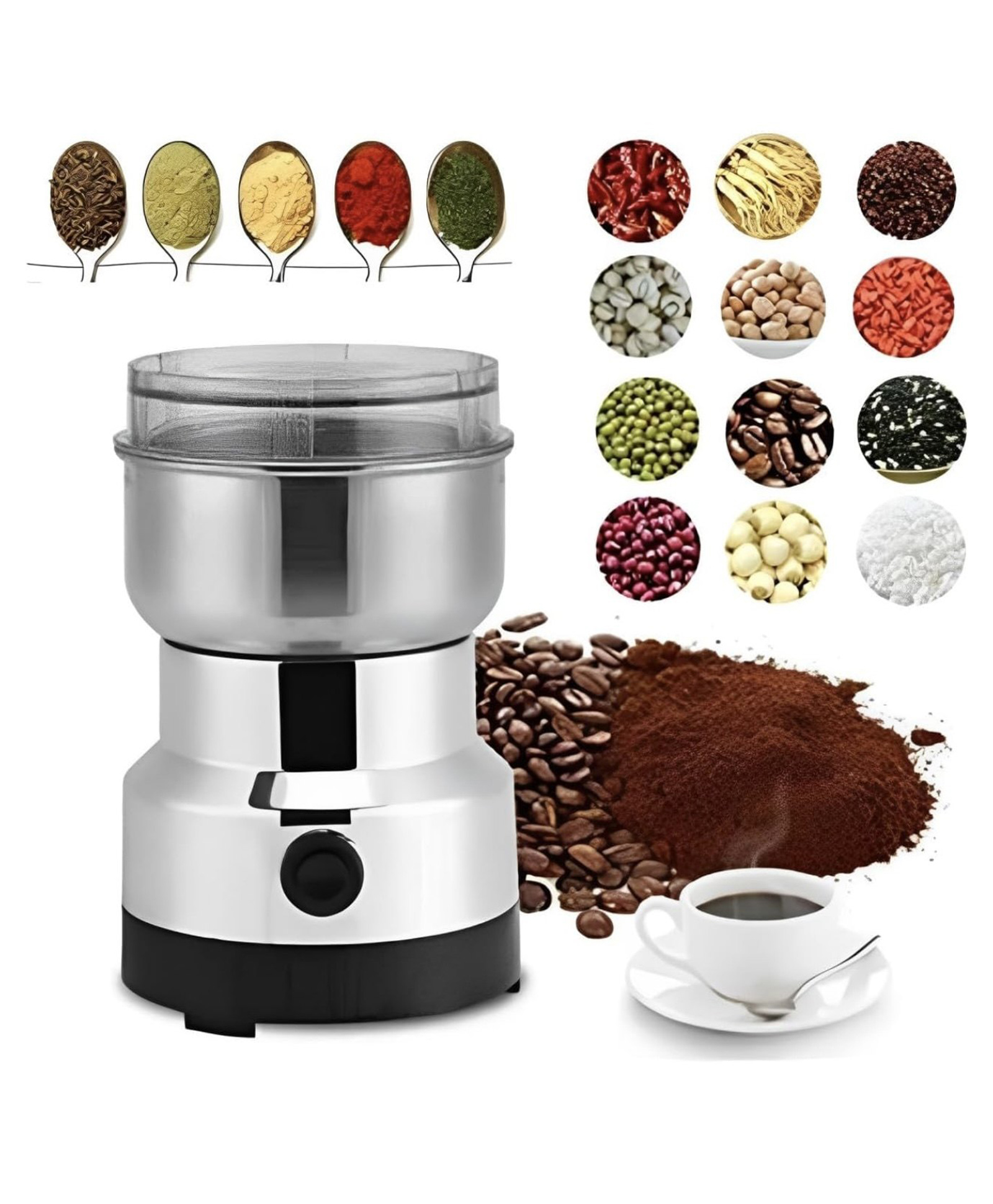 ARCADE TOYS Stainless Steel Nima Mixer Multifunctional Electric Mini Blender Miksi Grinder for Baby Food, Coffee, Chutney, Masala, and Spices (MULTICOLOUR)-image-3