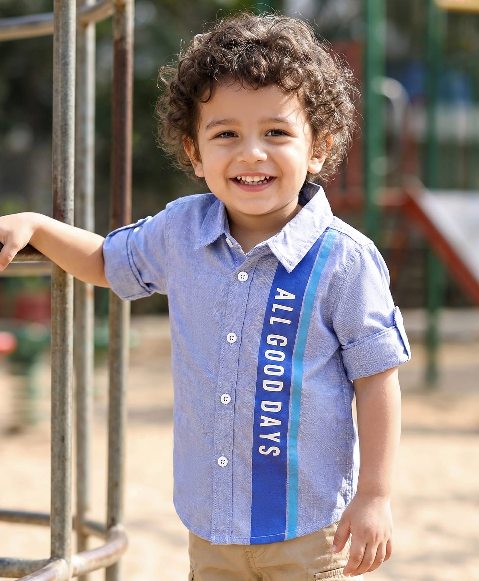Babyhug Cotton Woven Full Sleeve Text Printed Cut & Sew Shirt - Blue-picture-38