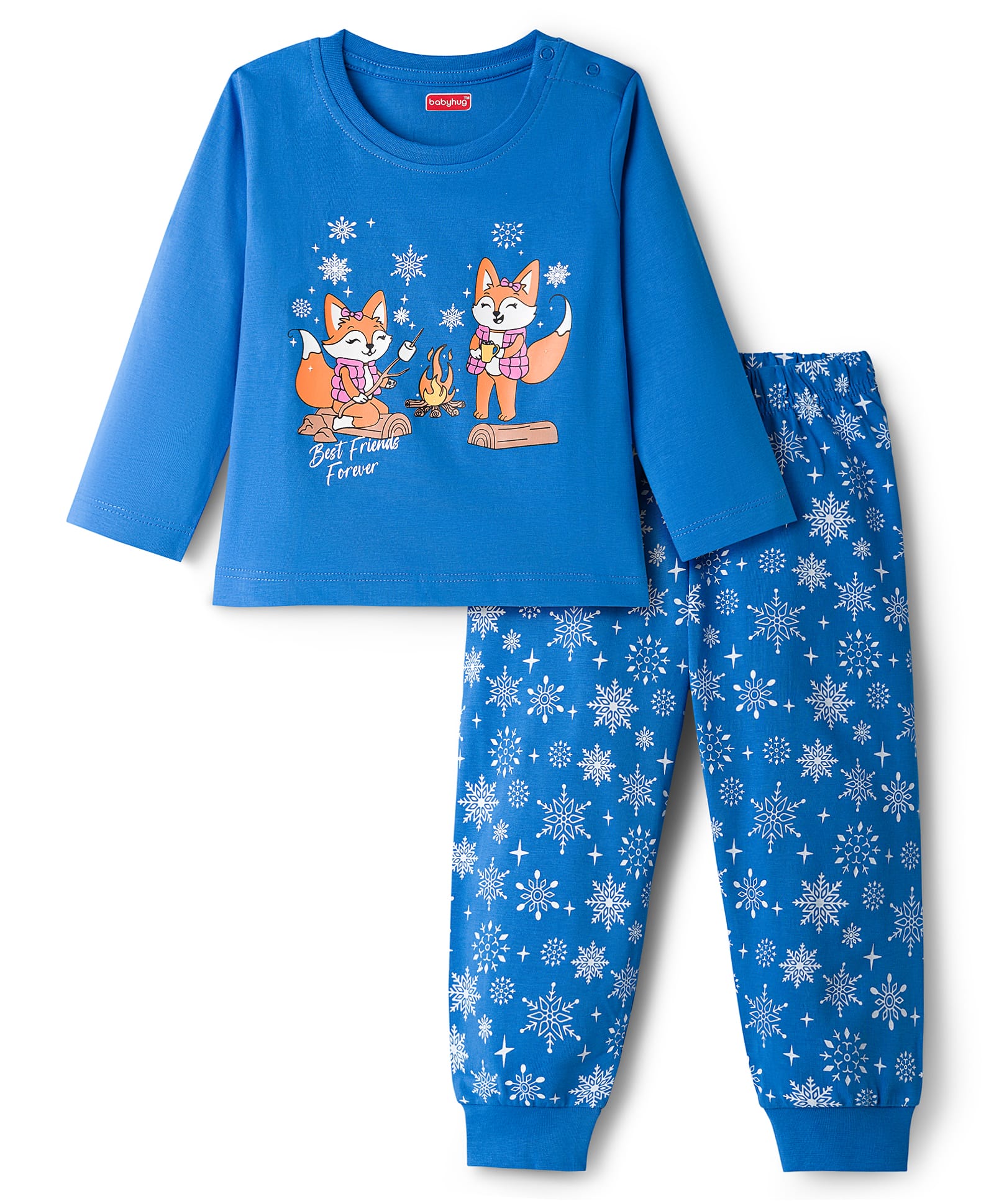 Babyhug Cotton Knit Full Sleeves Night Suit With Fox Print - Blue-image-47