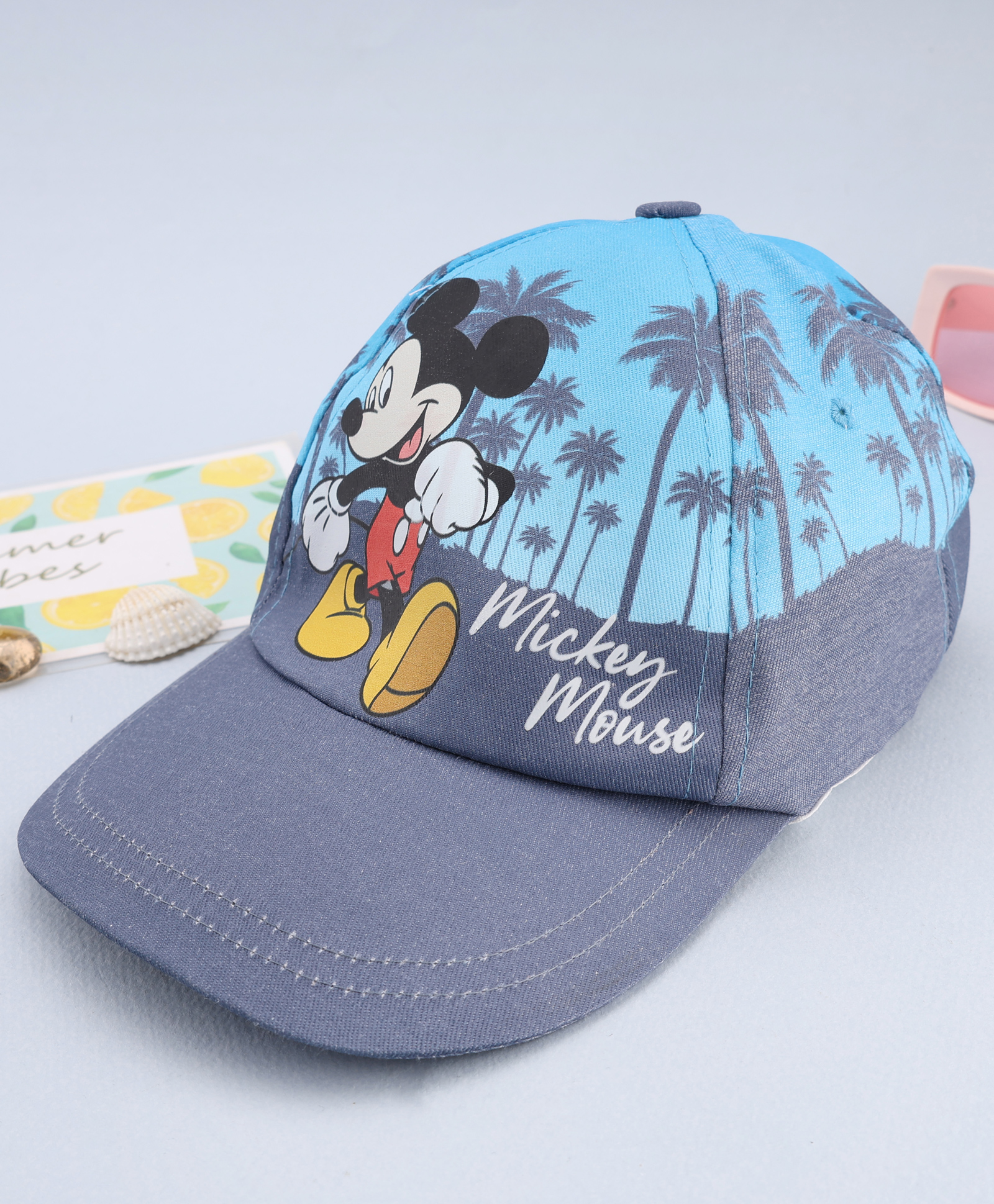 Babyhug Disney Cotton Woven Summer Cap With Mickey Mouse Graphics Navy Blue - Diameter 15.5 cm-picture-30