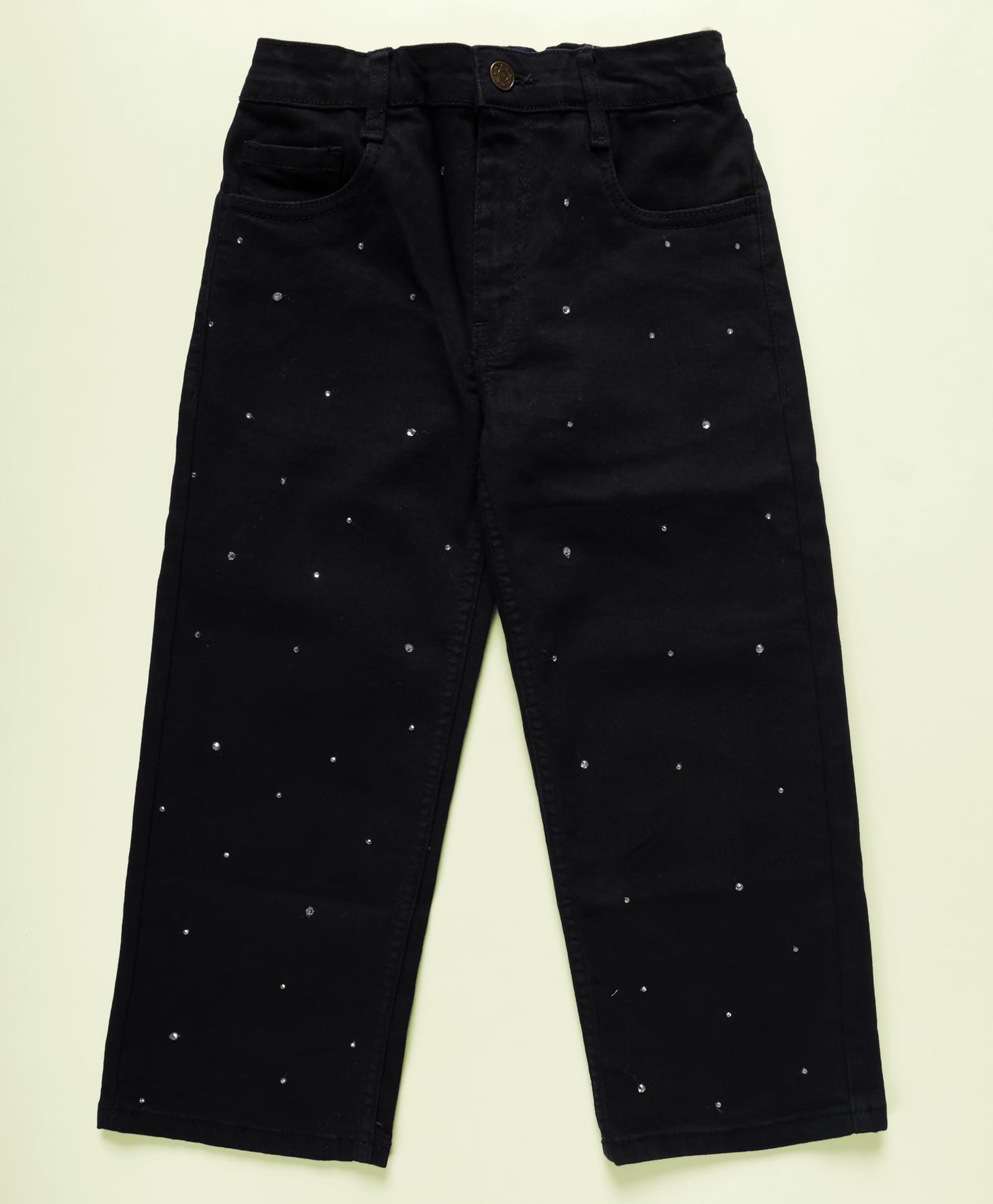 Kiddopanti Denim Woven Rhinestones Embellished Jeans - Black-picture-24