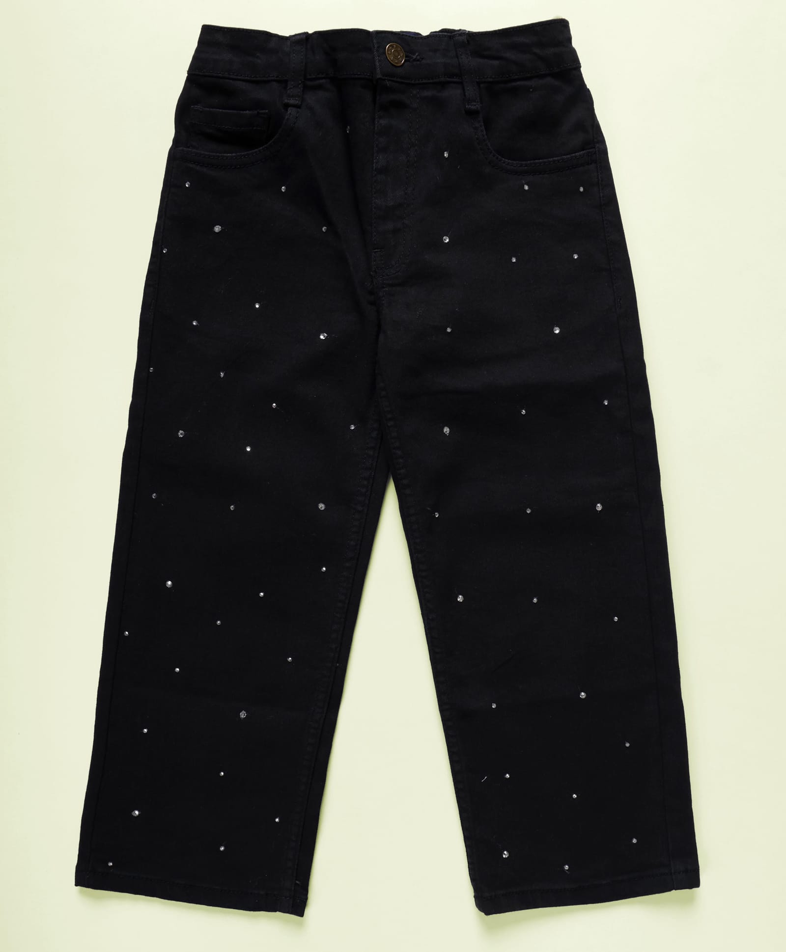 Kiddopanti Denim Woven Rhinestones Embellished Jeans - Black-picture-26