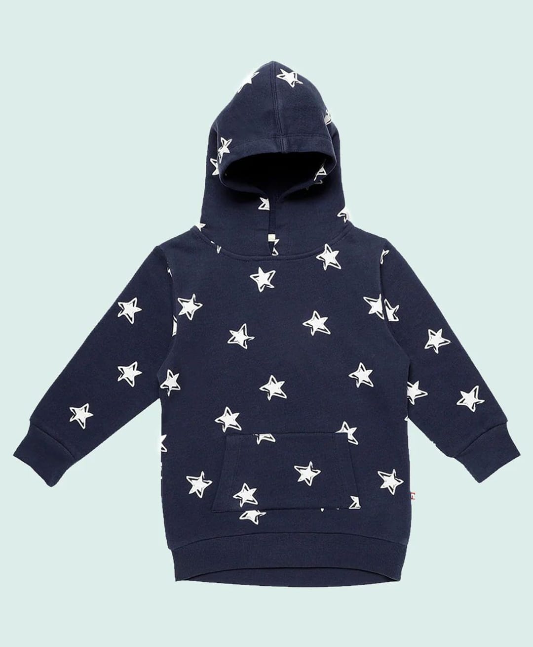 Nino Bambino Organic Cotton Knit Full Sleeves Star Printed Light Winter Hoodie - Blue-picture-18